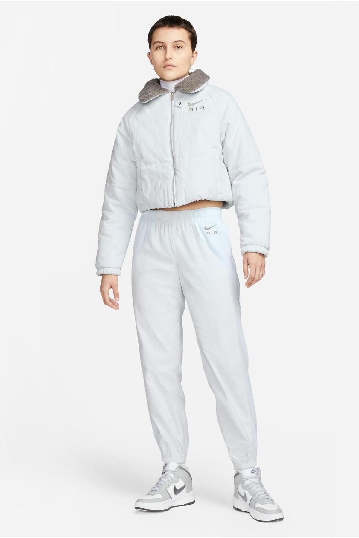 Nike-Air Corduroy Fleece Pants High Waist Ribbed Detail Loose Fit Women's Gray Sweatpants 7