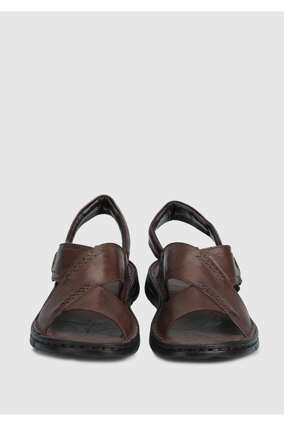 Eclipse-Men's Brown Leather Flat Sandals 3