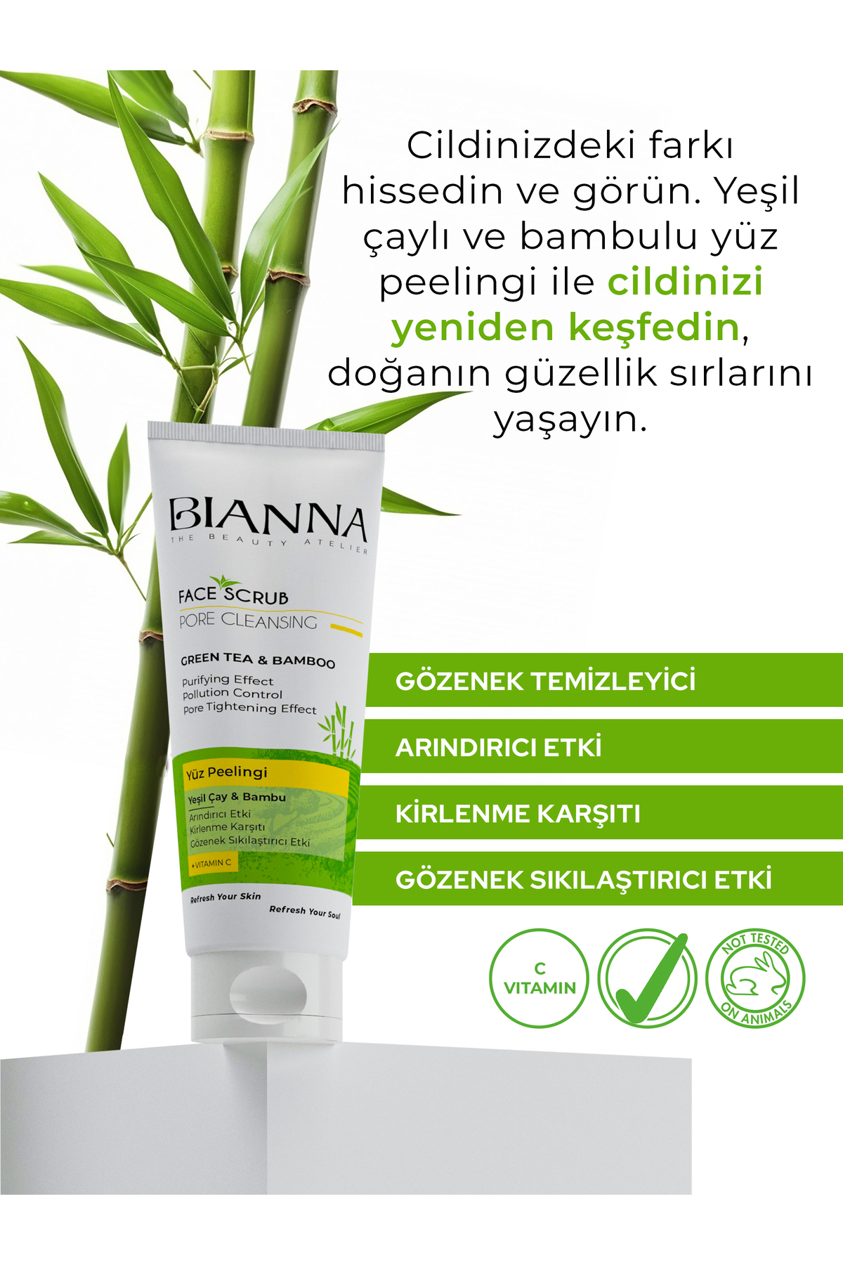 Yüz Peelingi C Vitaminli Ve Gözenek Sıkılaştırıcı Yeşil Çaylı Ve Bambulu 200ml — Y&BP2000 — تصویر 2 از 6