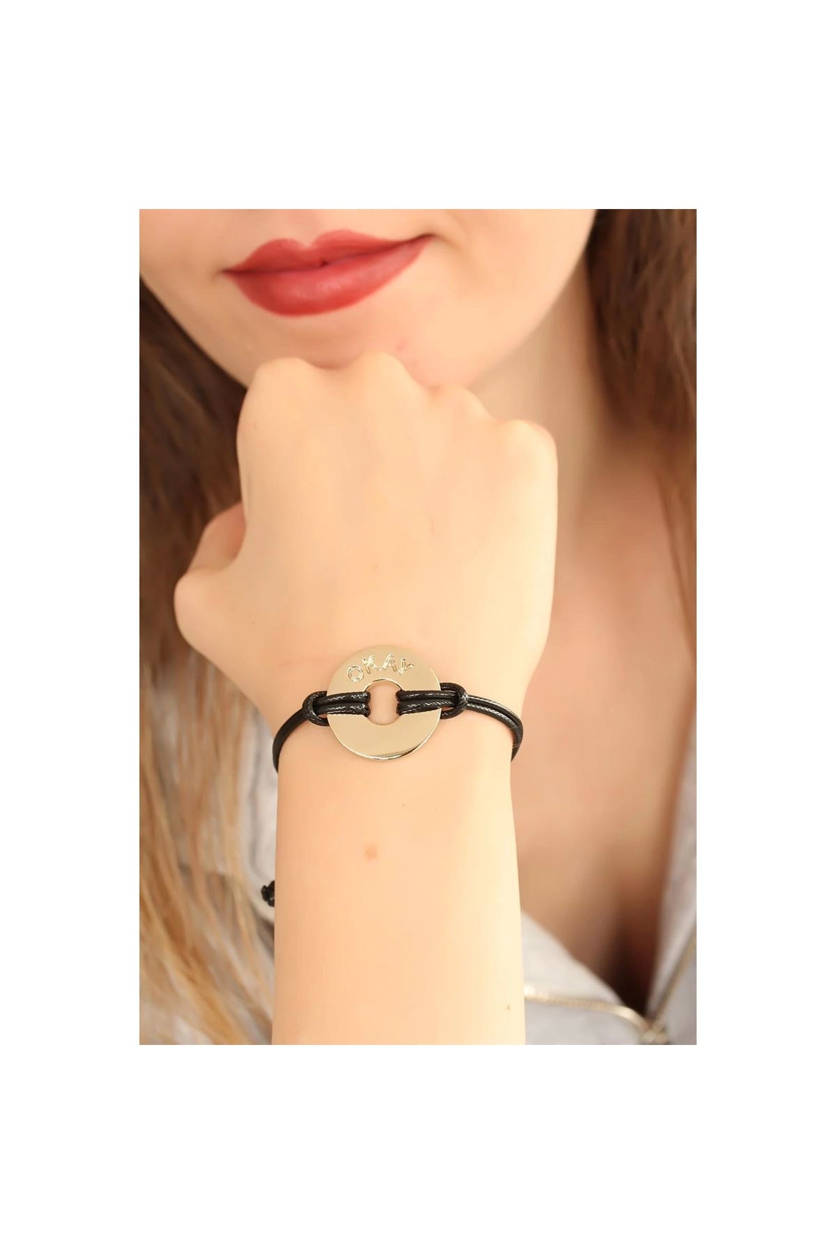 Narnuga OKAY (İyi) Siyah Deri İpli Unisex Mood Bileklik - TJ-BB1983