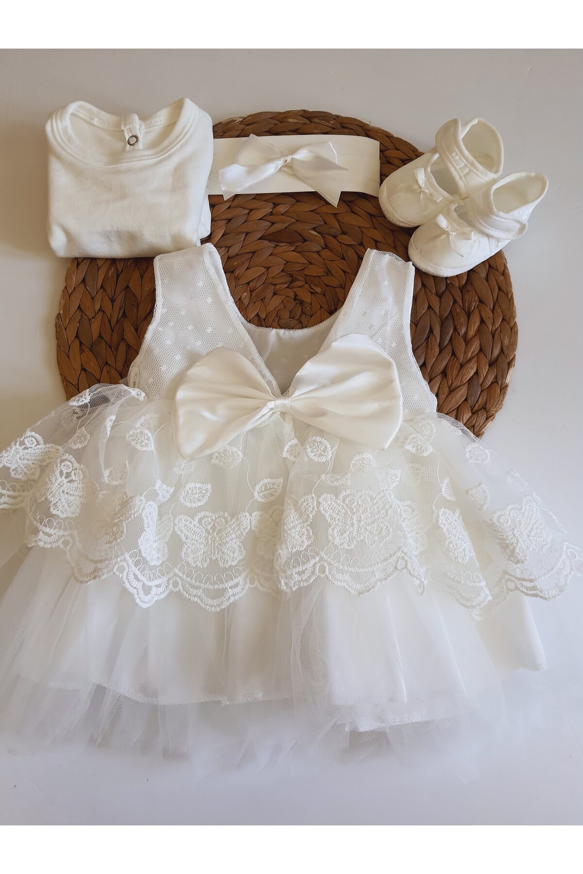 PİLEKİ BABY (5 PARÇA ) Kız Bebek Yenidoğan 0 4 Aylık Gelinlik Prenses Elbise Mevlütlük Set Mevlüt Elbisesi fotoğrafı 7 (önizleme)