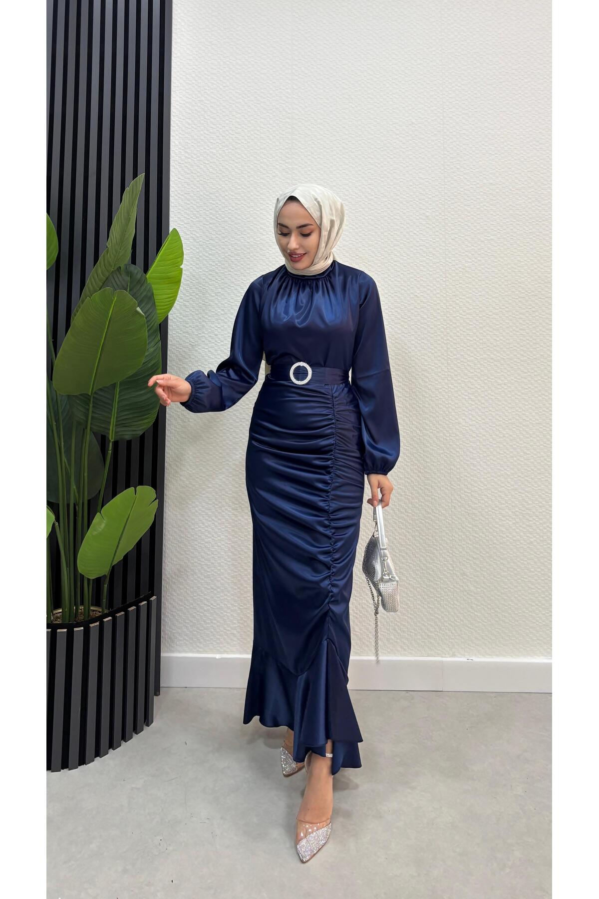 Fish Ruched Satin Dress