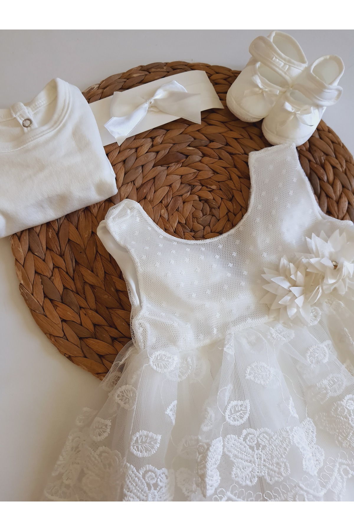 PİLEKİ BABY (5 PARÇA ) Kız Bebek Yenidoğan 0 4 Aylık Gelinlik Prenses Elbise Mevlütlük Set Mevlüt Elbisesi fotoğrafı 5 (önizleme)