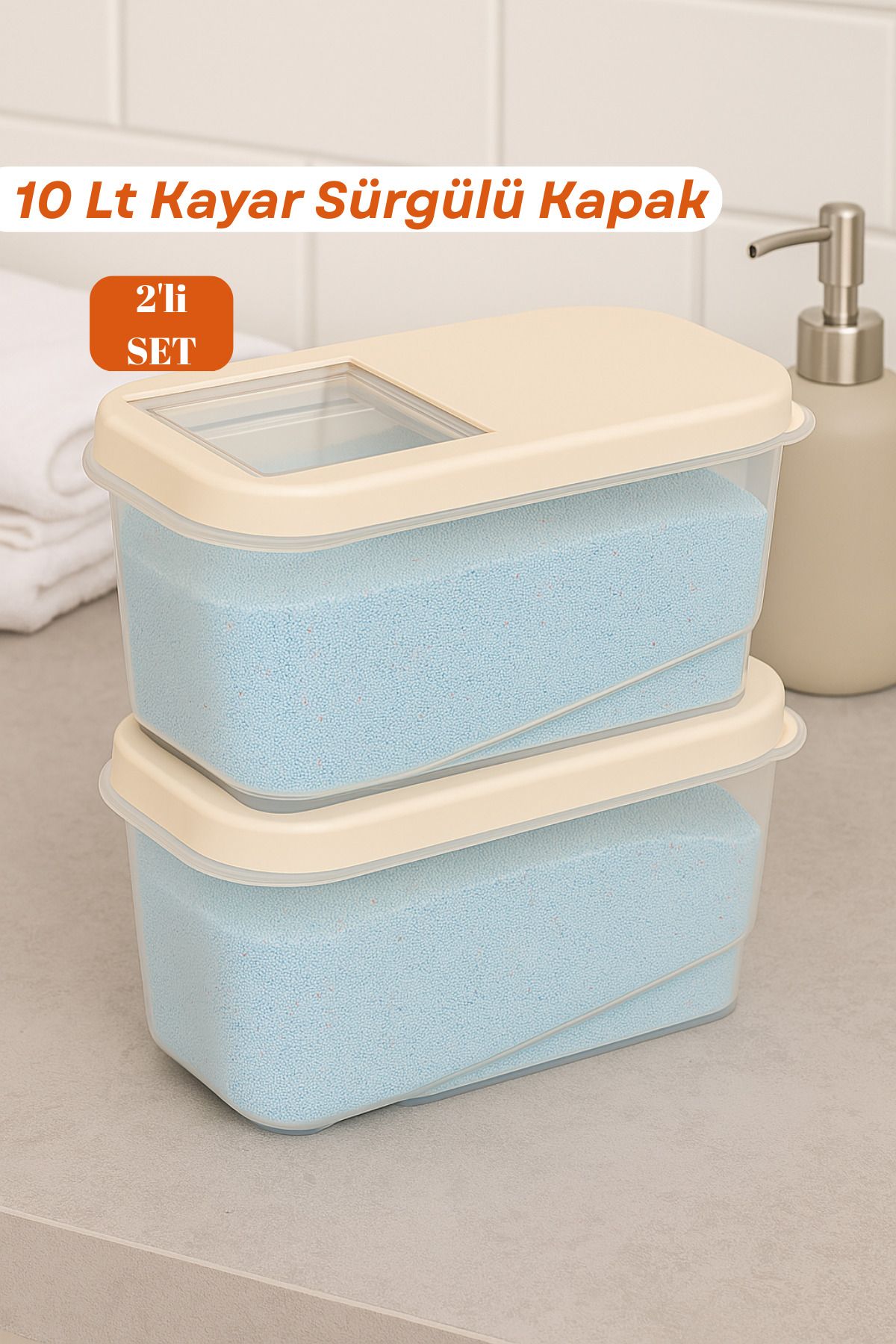 welcomein Capac Glisant Glisant Din 2 Bucăți 10 Litri Pentru Detergent Și Vase De Spălat Vase Container De Depozitare Organizator Pentru Baie - One