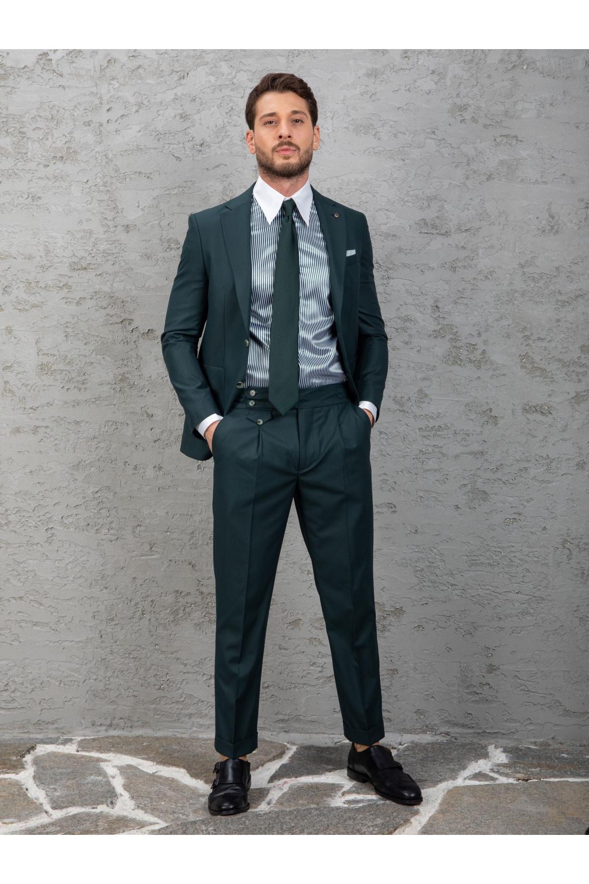 FASHİON PLAZA Erkek Takım Elbise İtalyan Kesim Harvest Pantolon Duble Paça Slim Fit
