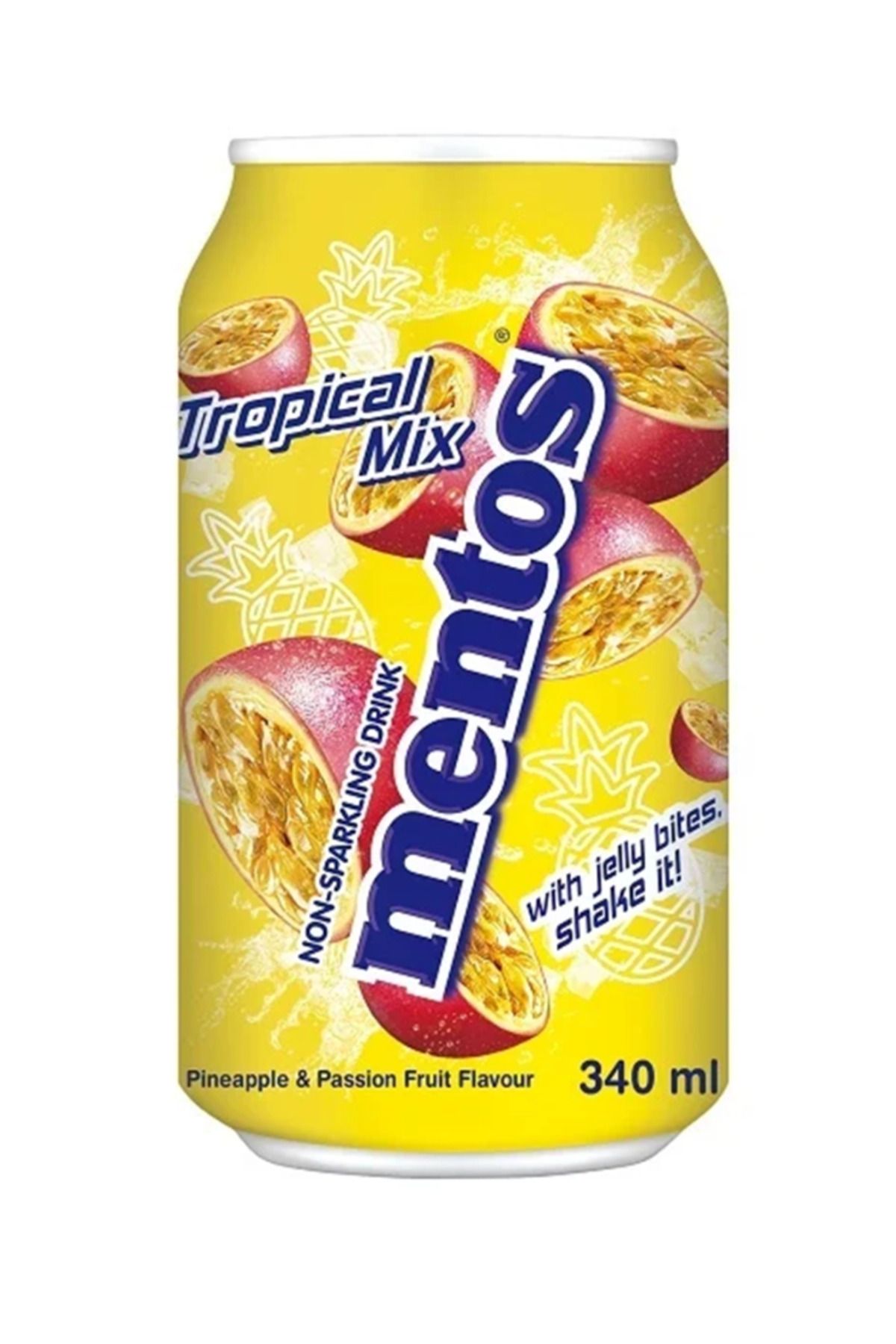 Mentos Tropical Mix İçecek,meyve aromalarını çiğnenebilir jöle parçacıklarıyla harmanlıyor 340ml