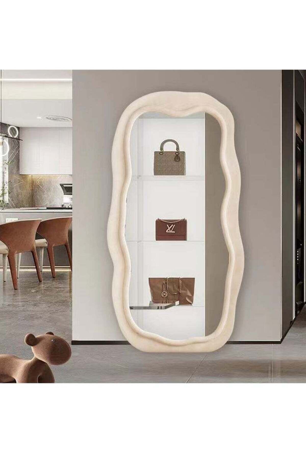 COOYA-Full-Length Mirror, Irregular Wavy Shape, Easy to Move, Suitable for Clothing Fitting (White) 6