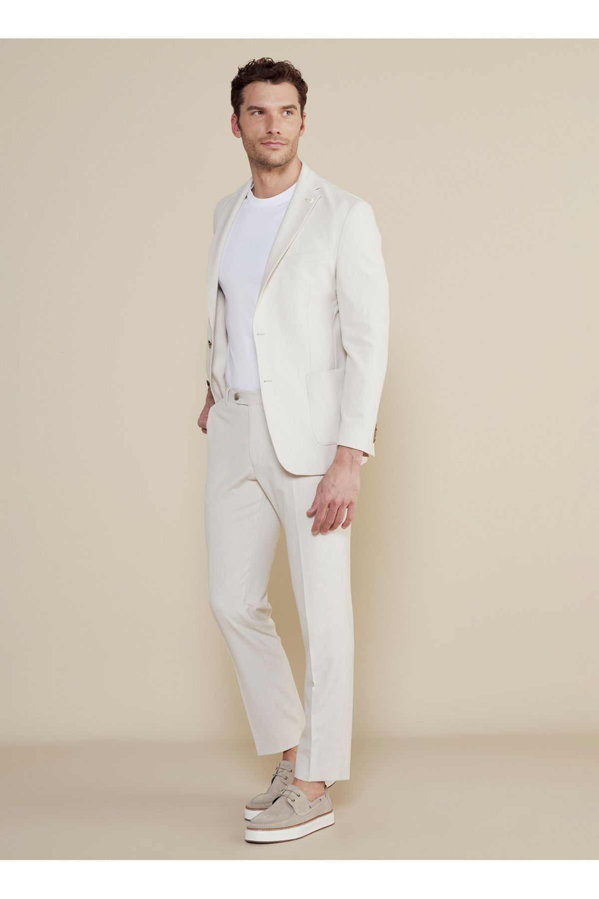 کت راه راه مردانه بژ فیت اسلیم فیت BBSS25MBL010 BROOKS BROTHERS