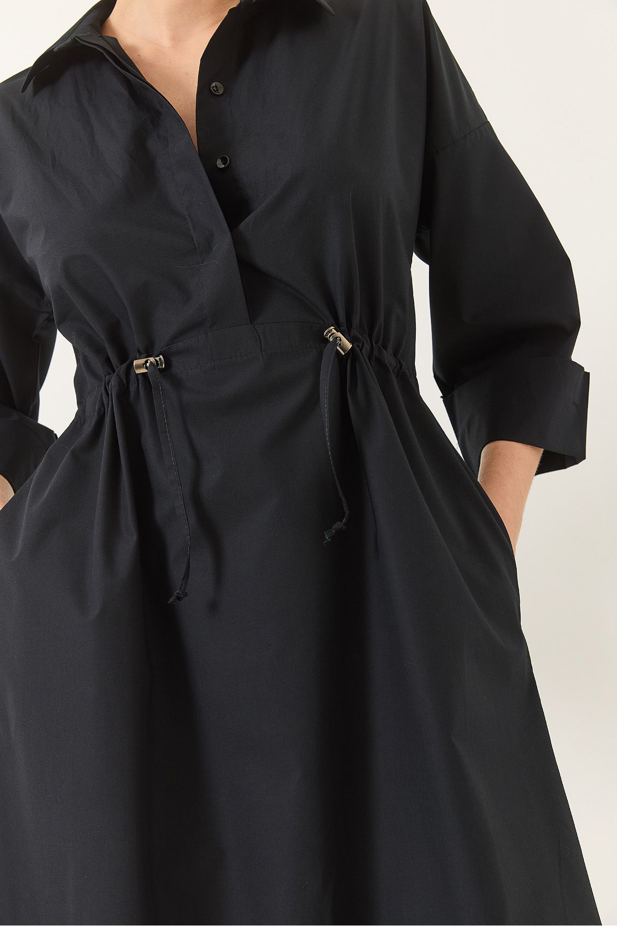 Bianco Lucci-Rochie lungă din popelin pentru femei, cu jumătate de mânecă, cu închidere cu nasturi 60283194 6