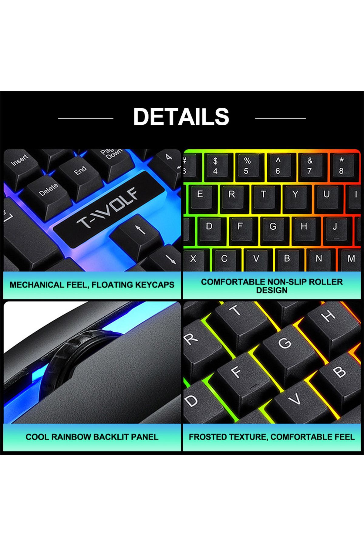 T-WOLF-Gaming Keyboard and Mouse Combo - 104-Key Compact RGB Backlit Gaming Keyboard with Mechanical Feel 4