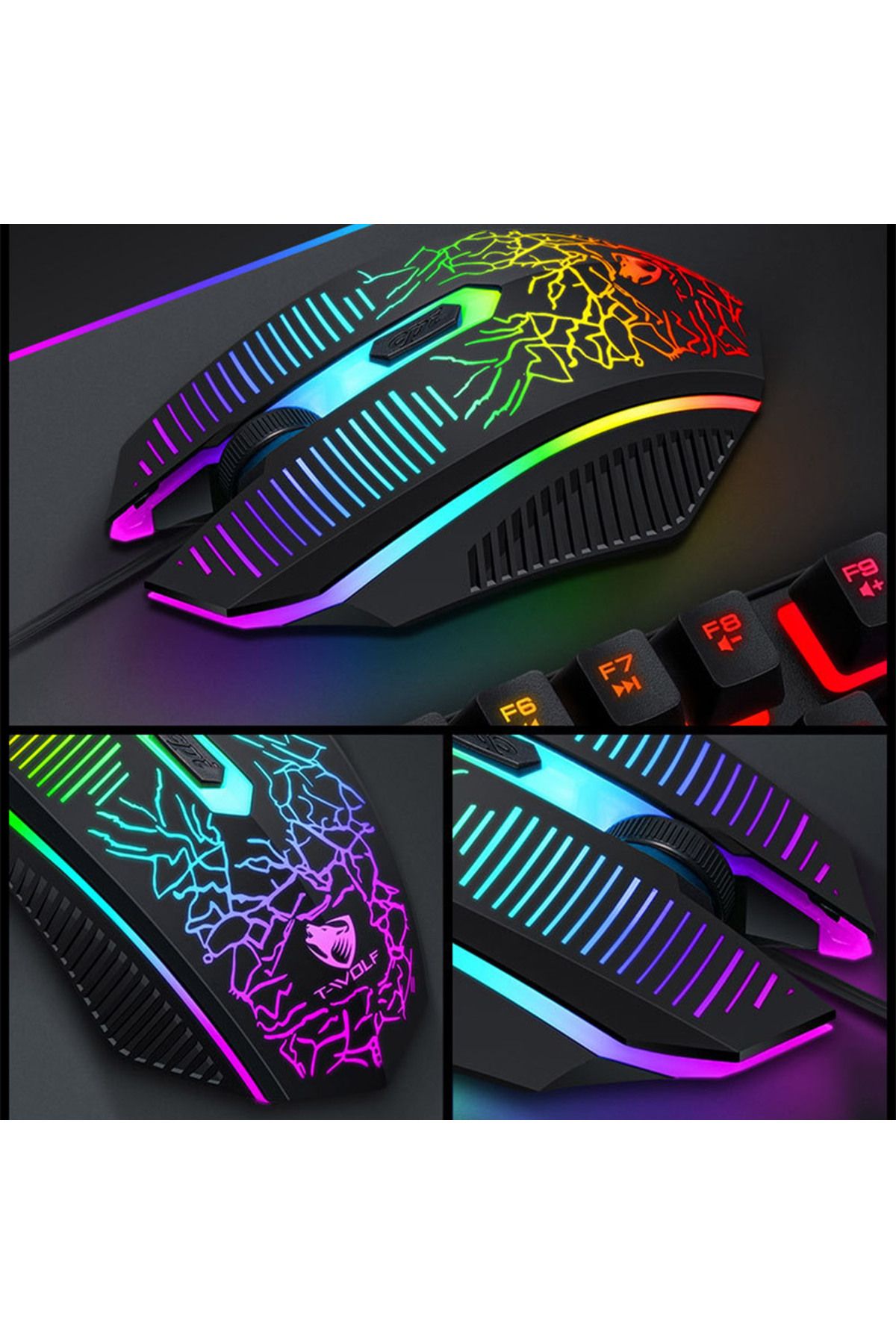 T-WOLF-3-in-1 Gaming Keyboard and Mouse MousePad Combo, 104 Key RGB Backlit Mechanical-Feel Keyboard 7