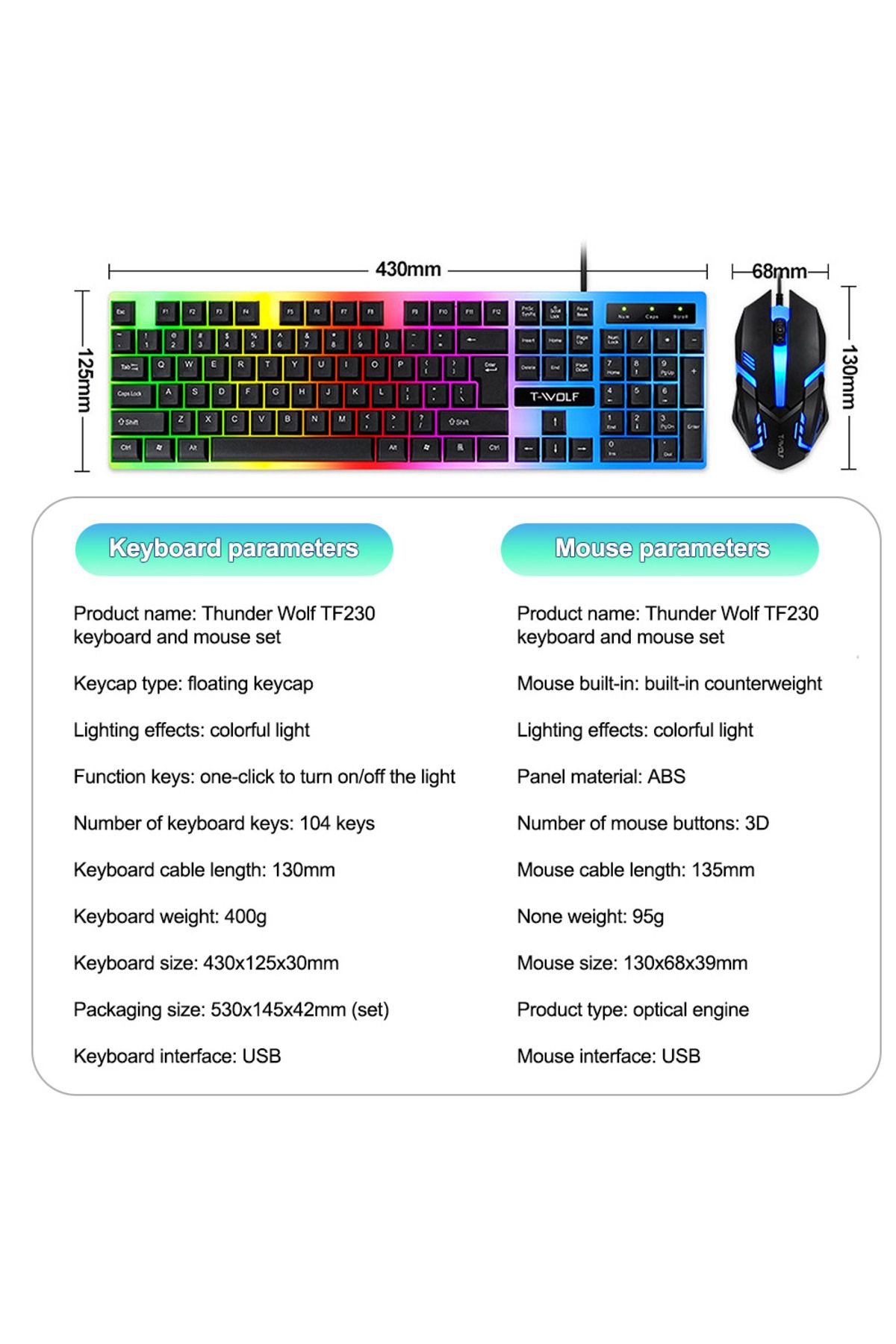 T-WOLF-Gaming Keyboard and Mouse Combo - 104-Key Compact RGB Backlit Gaming Keyboard with Mechanical Feel 8