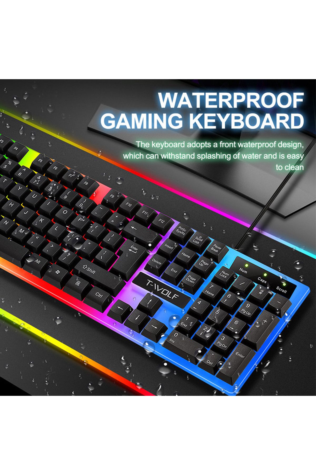 T-WOLF-Gaming Keyboard and Mouse Combo - 104-Key Compact RGB Backlit Gaming Keyboard with Mechanical Feel 5
