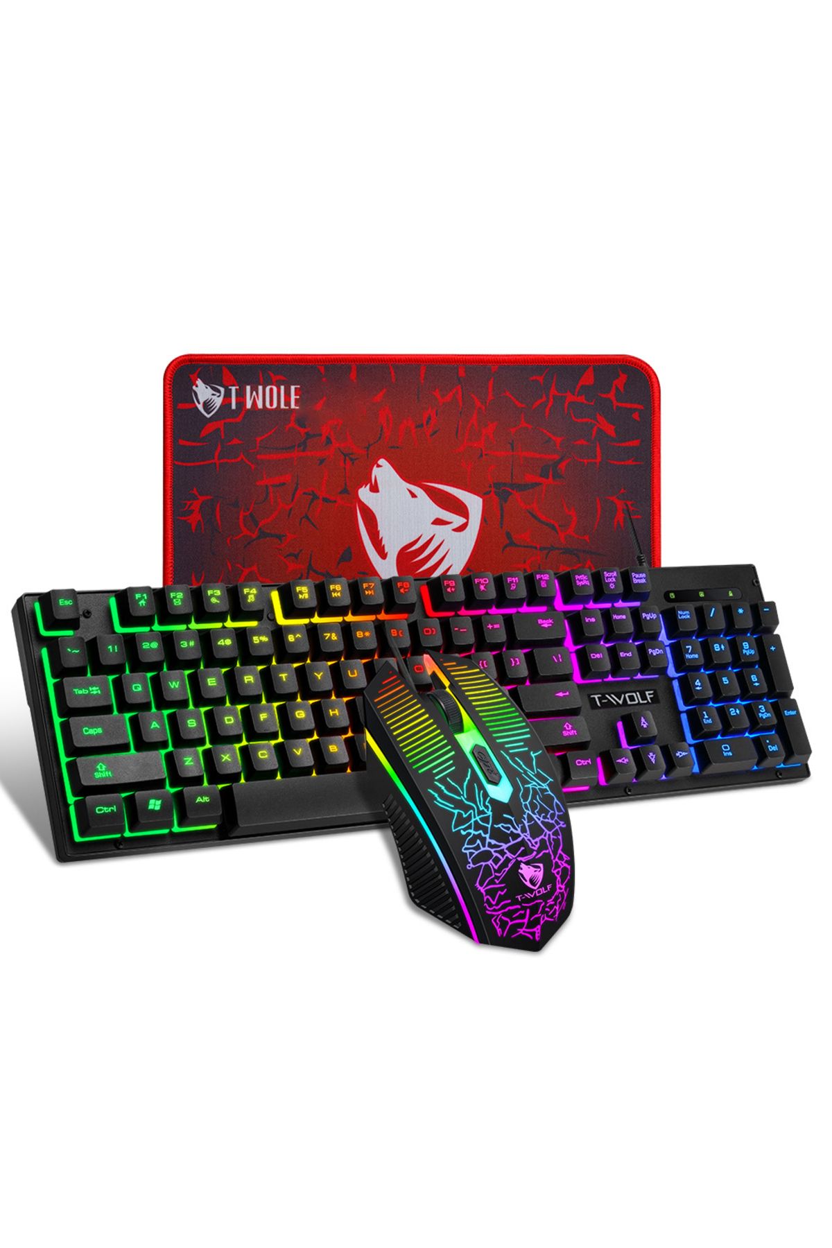 T-WOLF-3-in-1 Gaming Keyboard and Mouse MousePad Combo, 104 Key RGB Backlit Mechanical-Feel Keyboard 1