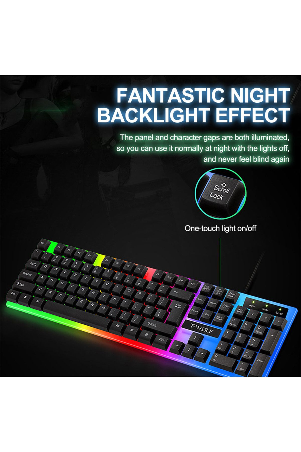 T-WOLF-Gaming Keyboard and Mouse Combo - 104-Key Compact RGB Backlit Gaming Keyboard with Mechanical Feel 7