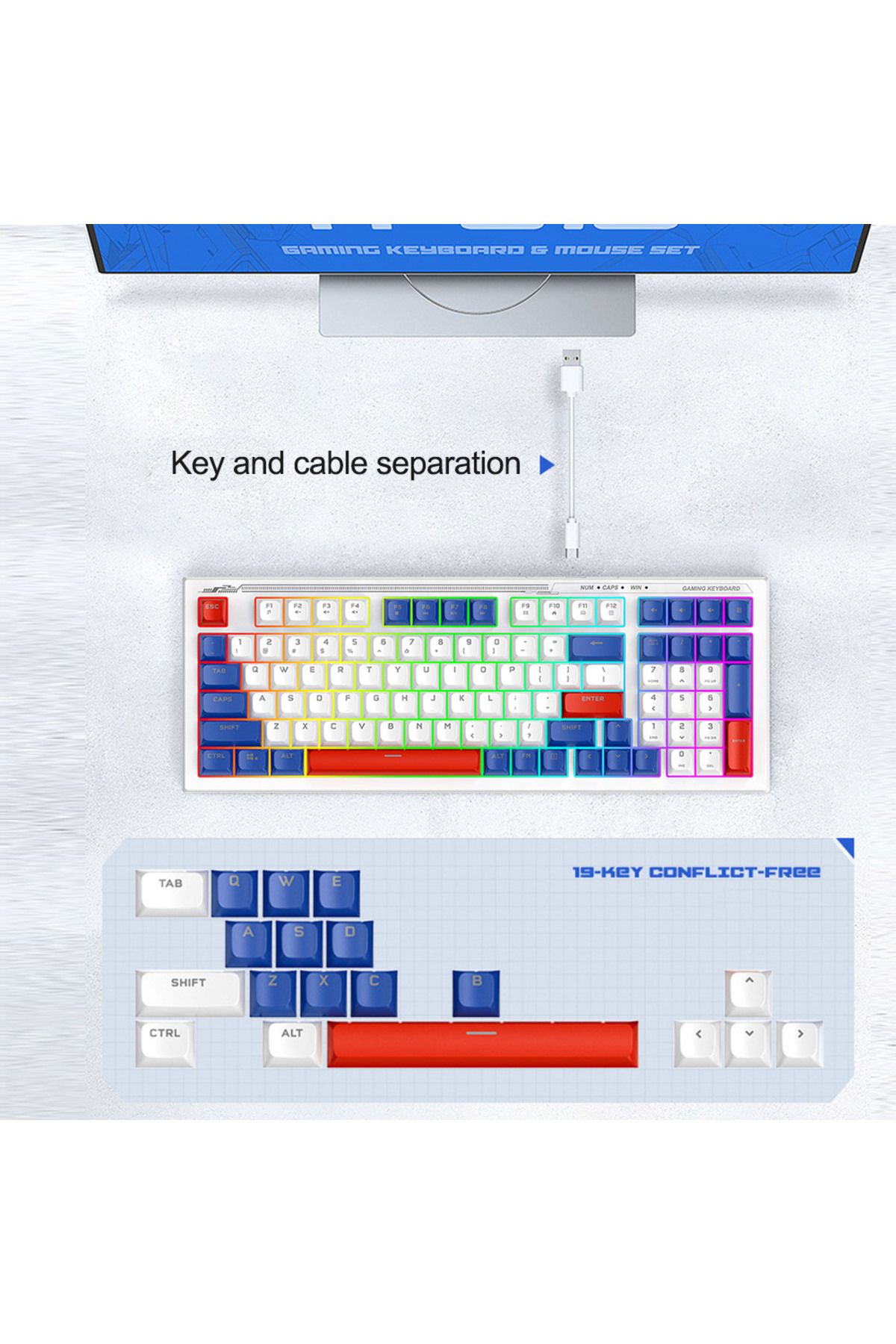 T-WOLF-Gaming Keyboard and Mouse Combo, 98-Key Compact RGB Mechanical Feel Keyboard with Type-C Wired 5