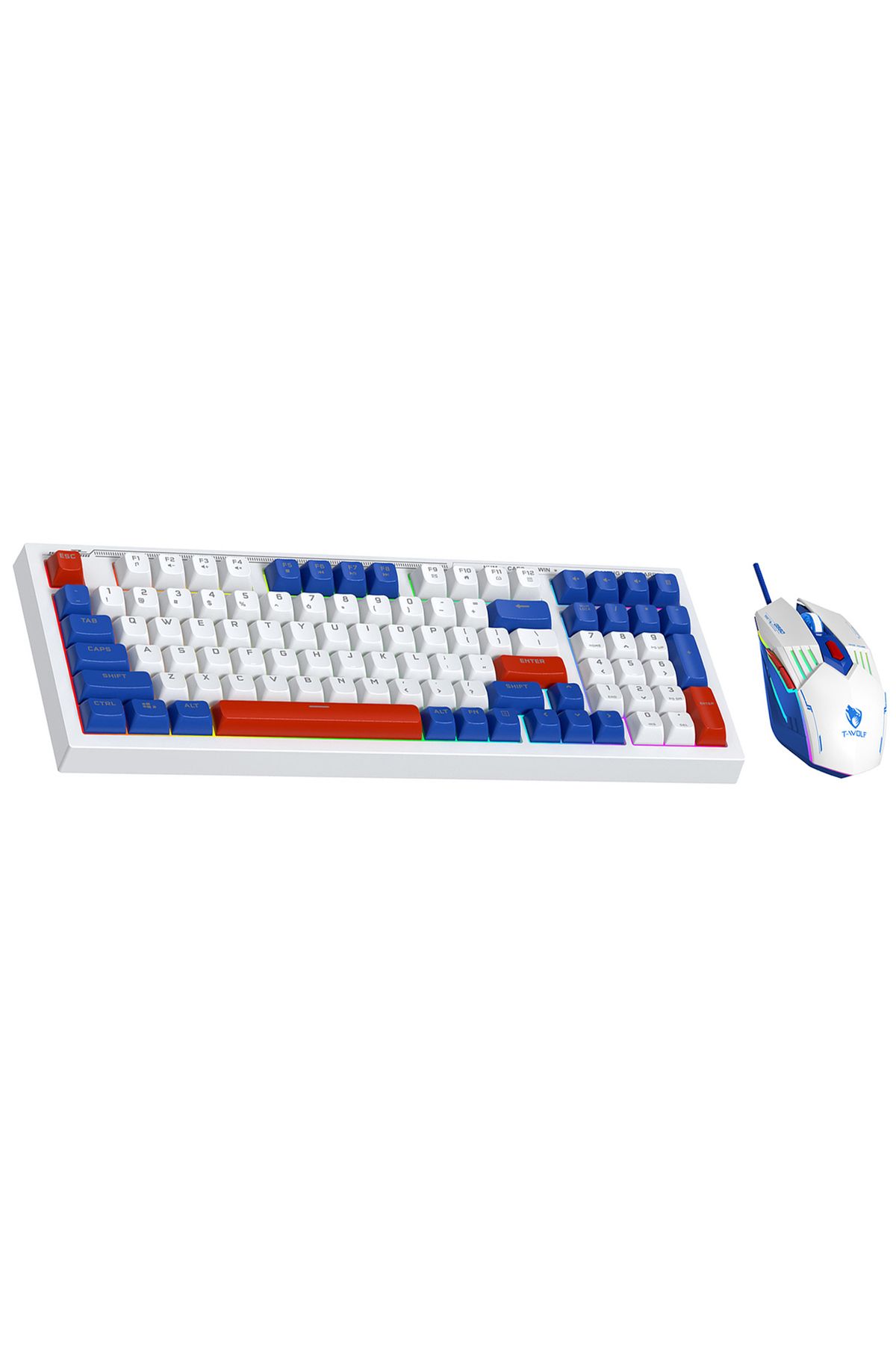T-WOLF-Gaming Keyboard and Mouse Combo, 98-Key Compact RGB Mechanical Feel Keyboard with Type-C Wired 2
