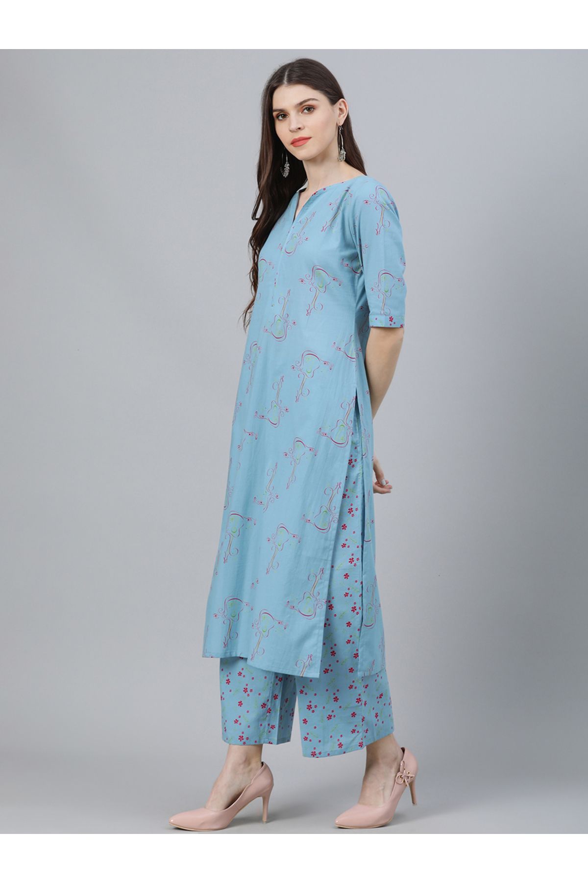 Libas By Styli-طقم كورتا مطبوع مع بالازو ودوباتا شيفون سادة 2