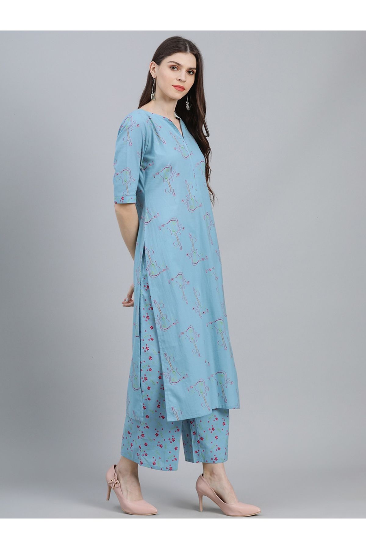 Libas By Styli-طقم كورتا مطبوع مع بالازو ودوباتا شيفون سادة 3