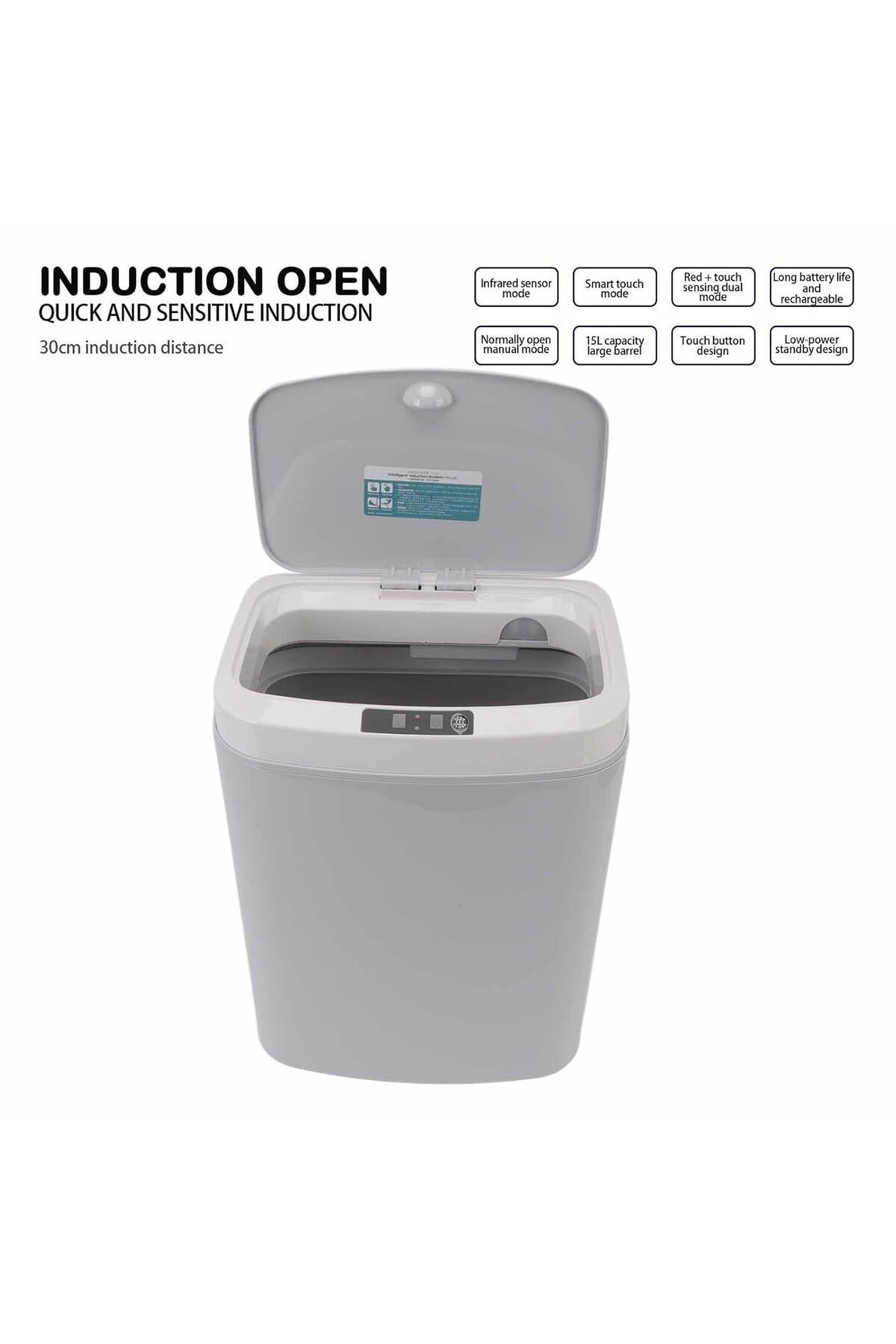 COOYA-Wastebasket, 16 Litre, Fully Automatic, With Lid, For Home\kitchen\bedroom\dormitory, Grey 3