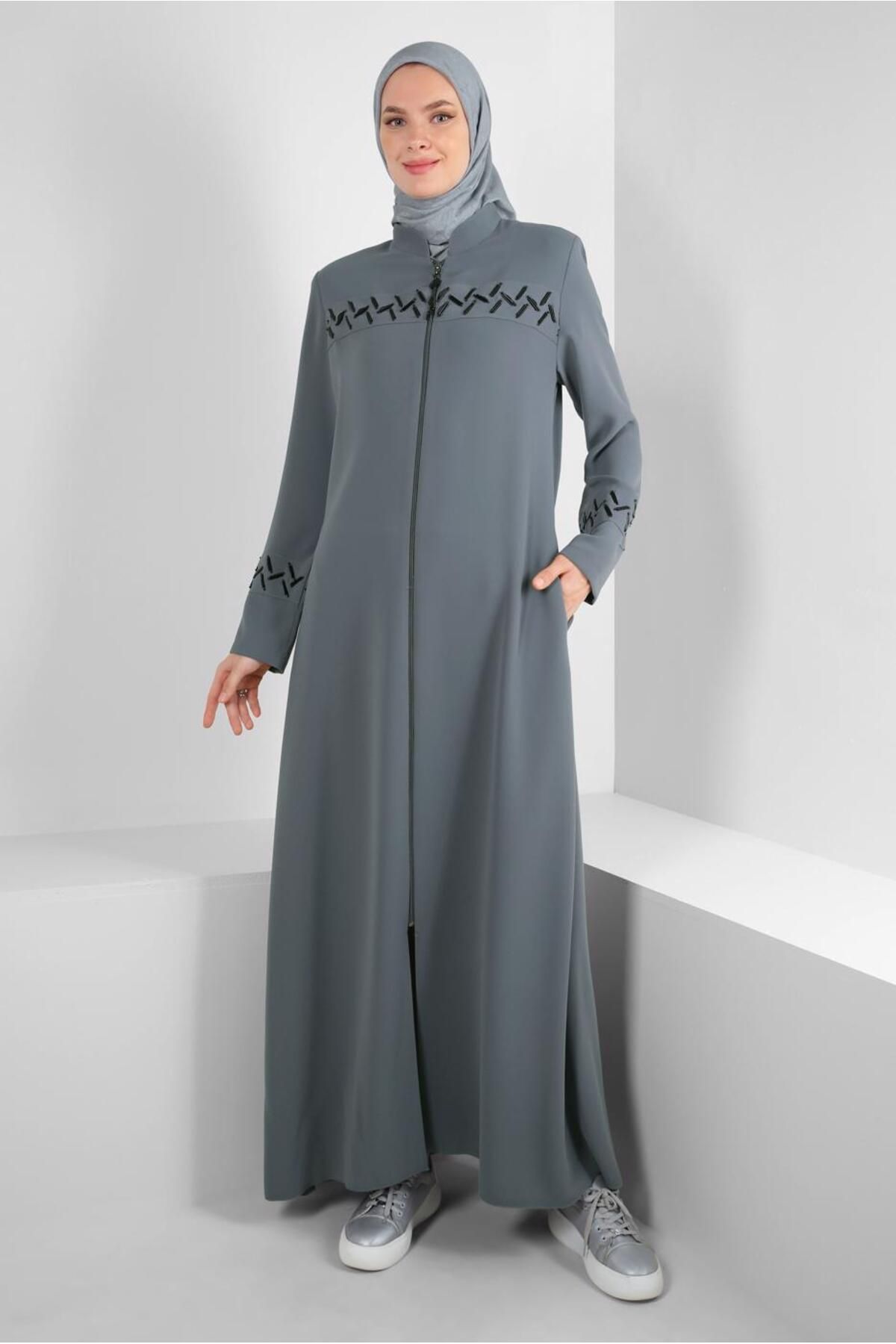 BEAD DETAILED ZIPPERED TOPCOAT 10724 Alvina