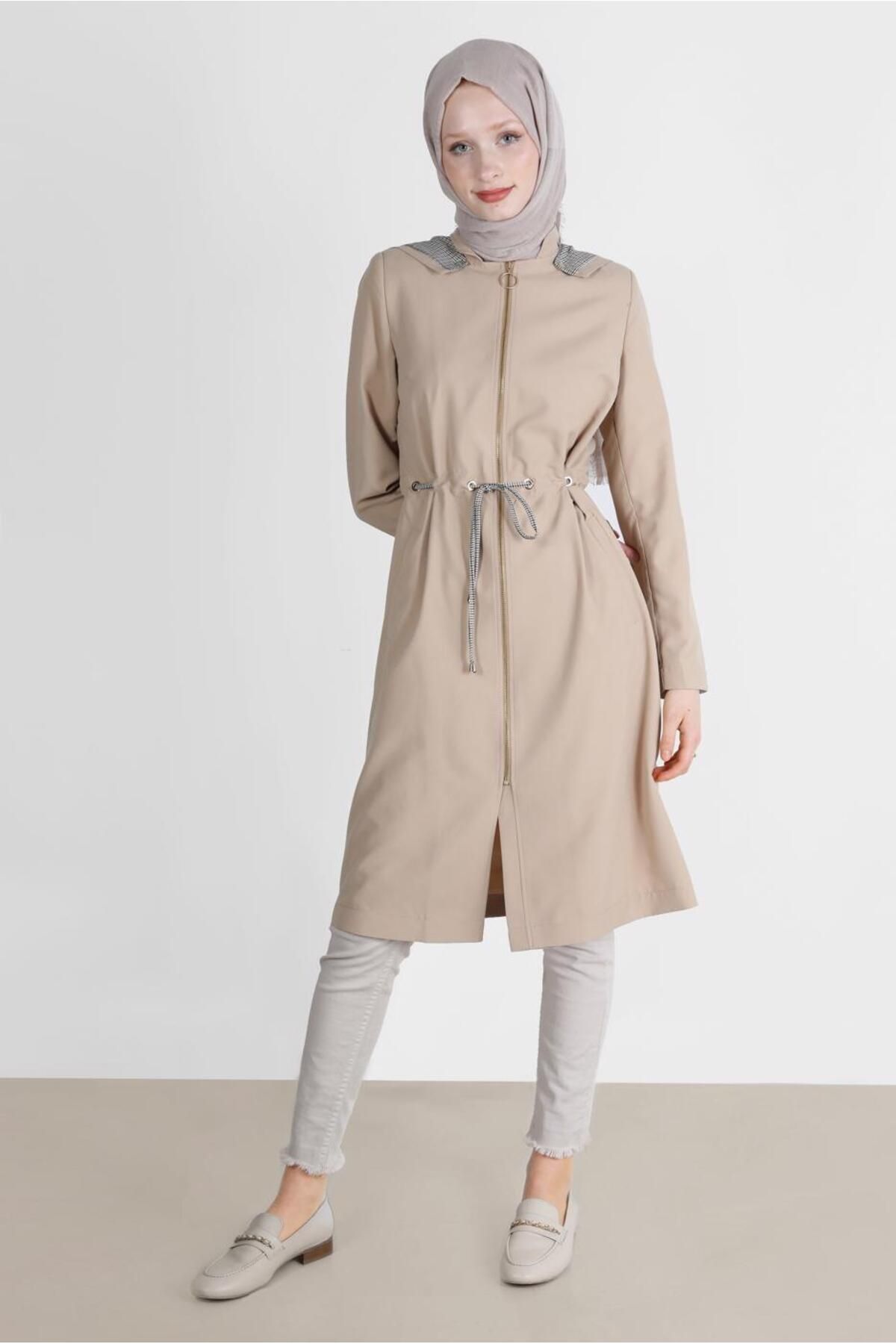 کت ترنچ کمردار کلاهدار 10597 Alvina