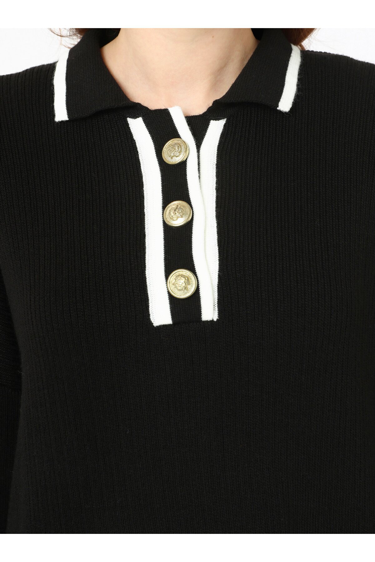 Refka-Gold Button Detailed Sweater Trousers Sweater Set - Black - Refka 7
