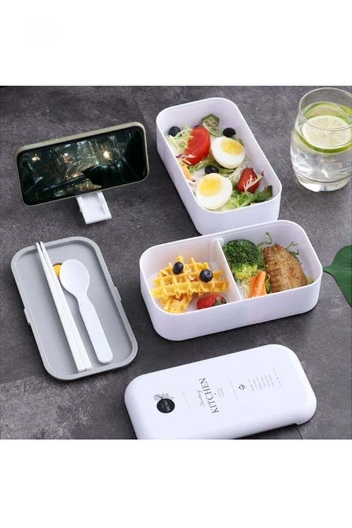 COOYA-Bento Box,Lunch Box, Double Deck Environmental Food Container With Storage Bag 2