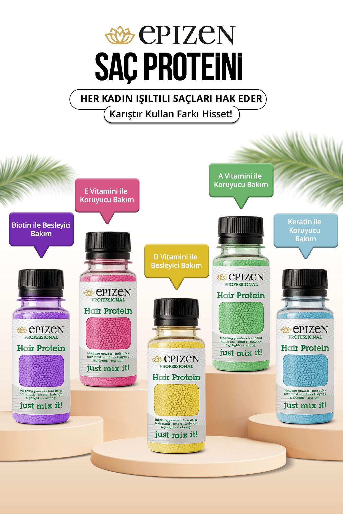 EPİZEN Karıştır Kullan Farkı Hisset / Saç Bakım Proteini / Vitamin Destekli - Onarıcı Besleyici 5 Adet