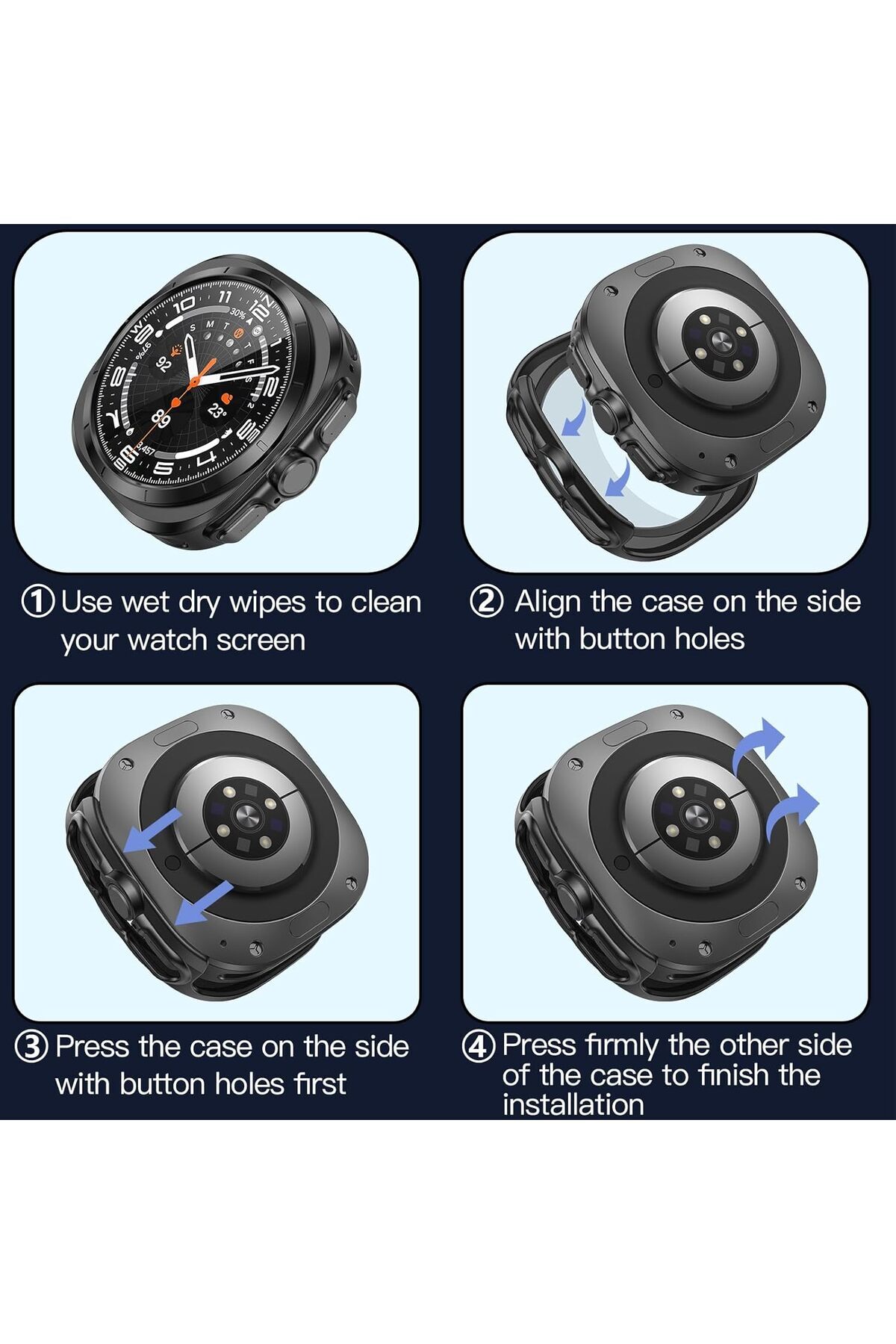 AWH-2-Pack Galaxy Watch Ultra 47mm Screen Protector, Tempered Glass Face Cover with Case, Black 6