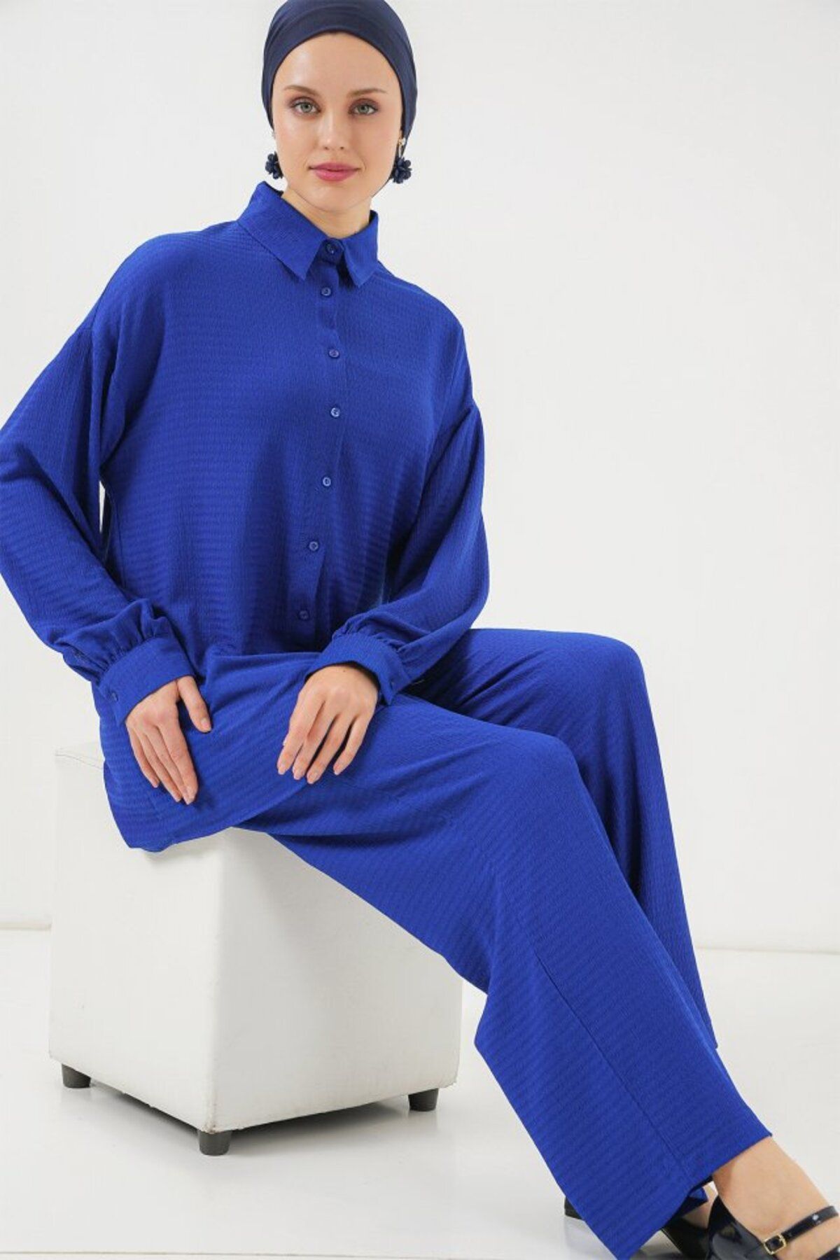 ASFSTORE Örme Tesettür Alt Üst Takım 6711 - Saks