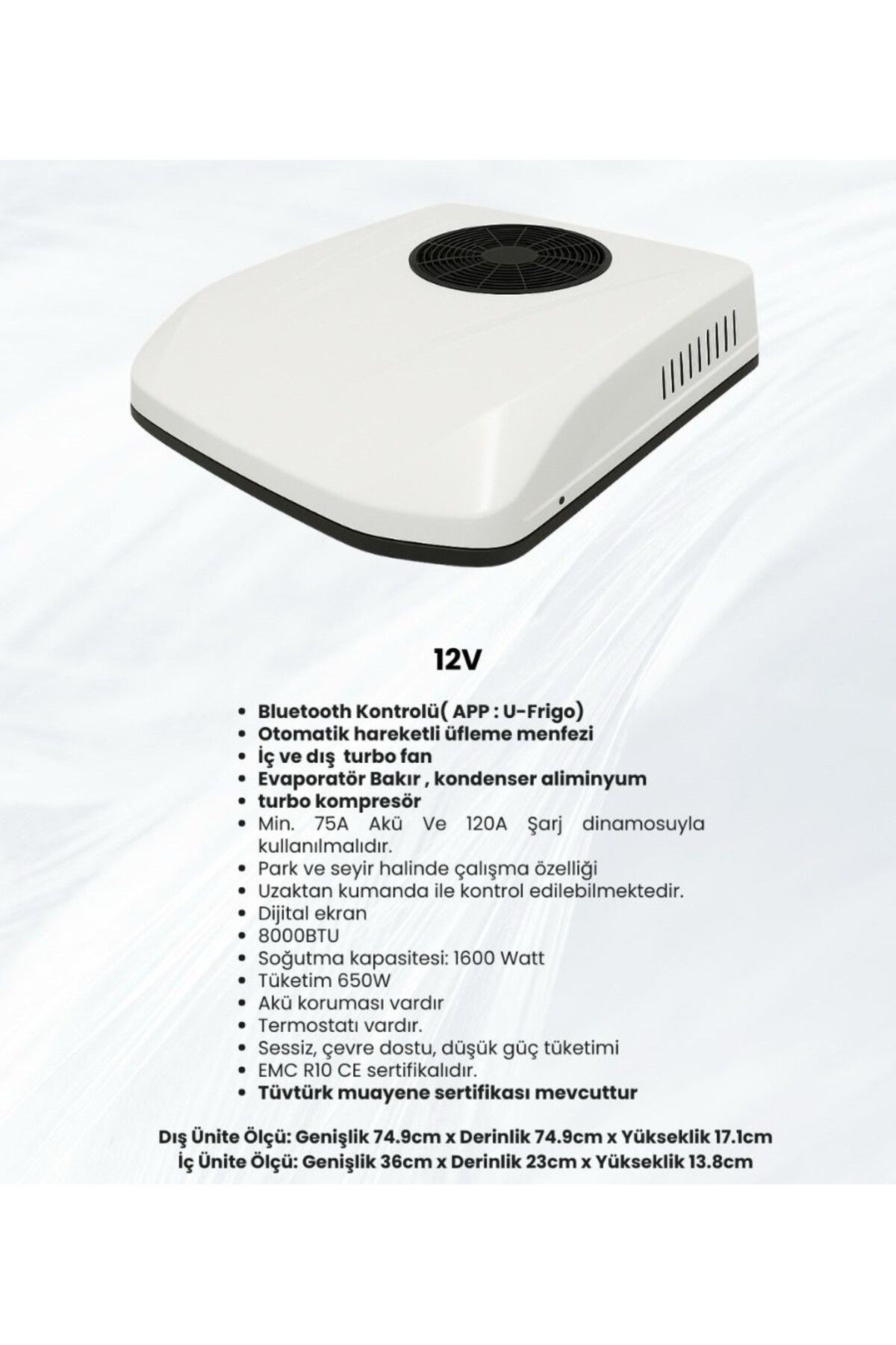 Orjinal 12 VOLT ELEKTRİKLİ KLİMA BLUETOTH ÖZELLİKLİ