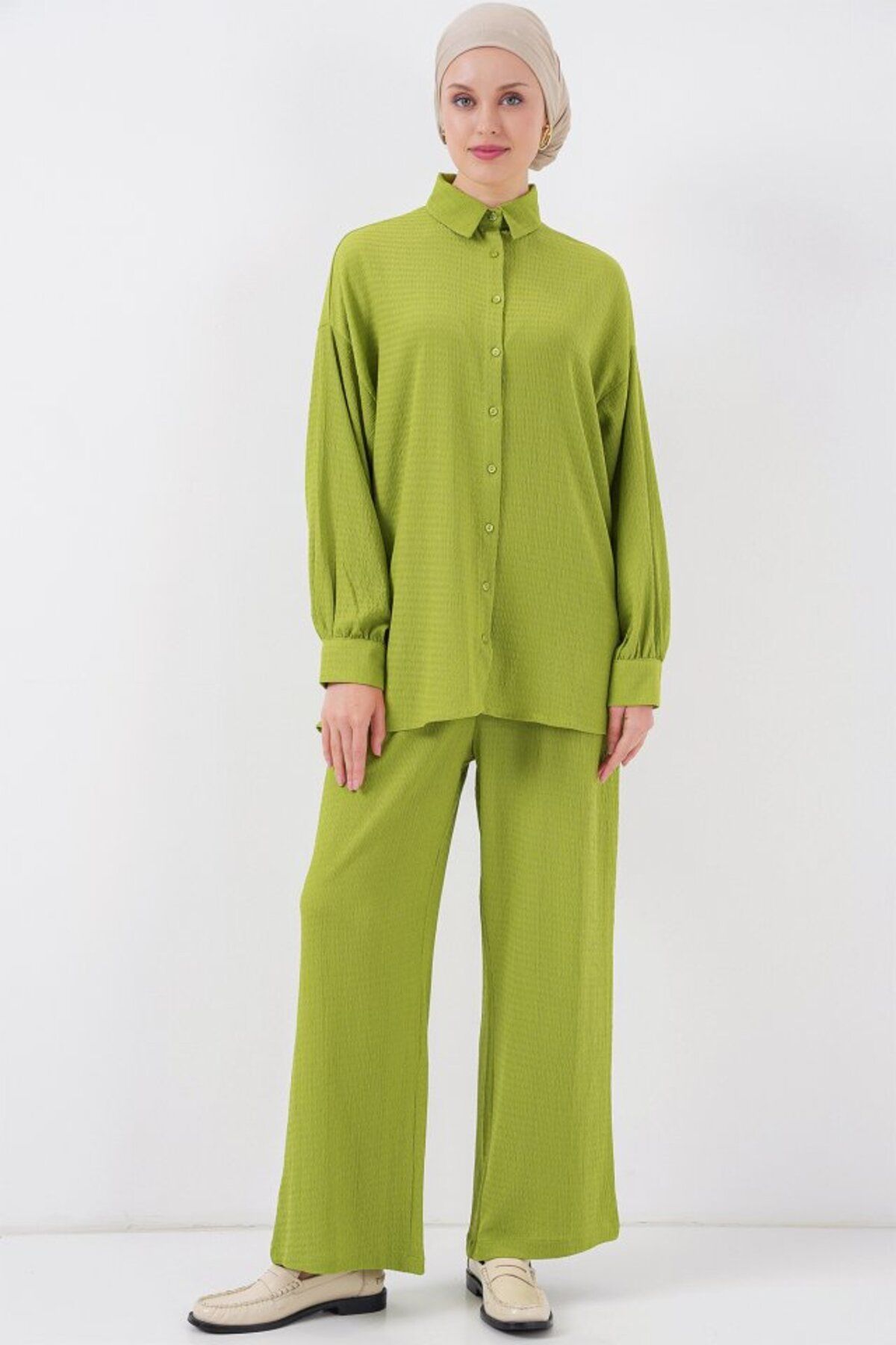 TUA MODA-TUA MODA Knitted Hijab Top and Bottom Set 6711 - E.Green 3