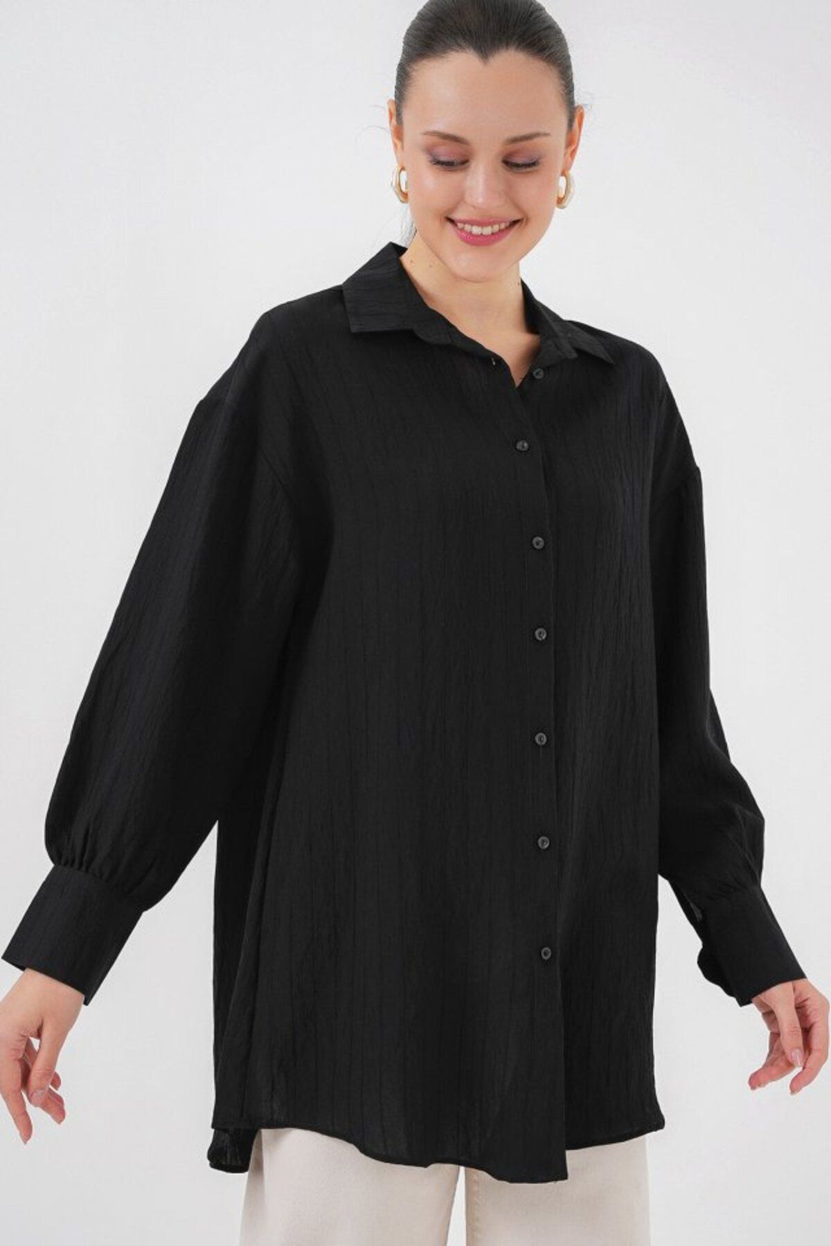 TUA MODA TUA MODA Çizgili Uzun Gömlek Tunik 5963 - Siyah