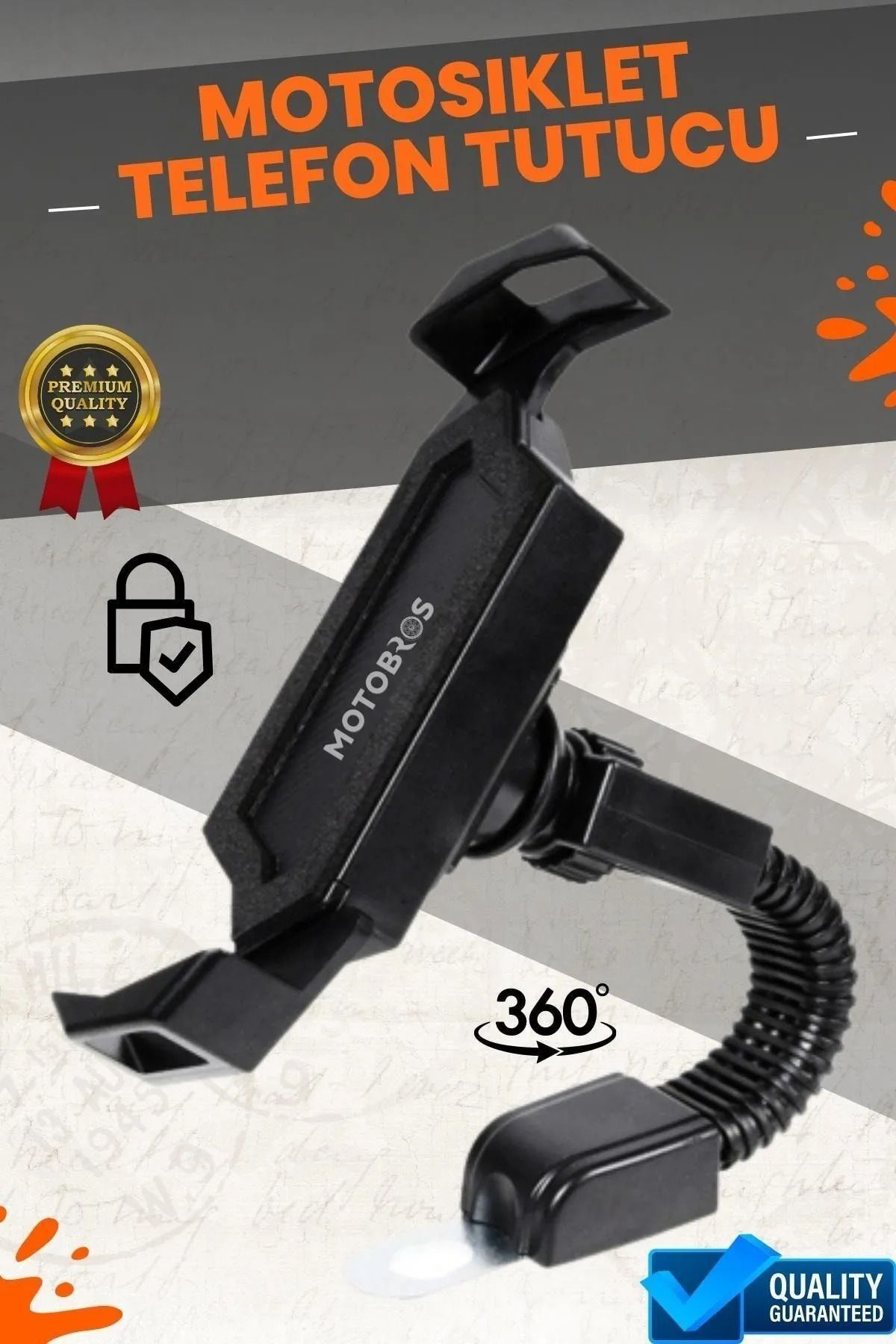 Motobros Mafsallı Telefon Tutucu Otomatik Kilitli Motosiklet Titreme Yapmayan Telefon Tutucu