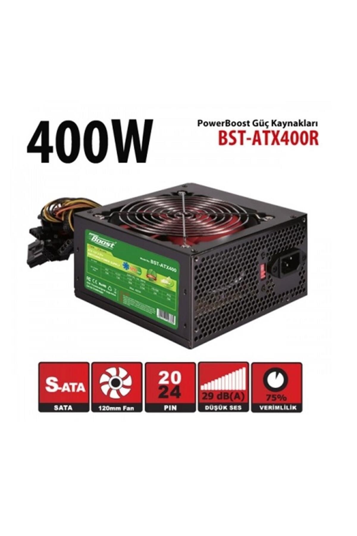 X Reklam Bilişim PowerBoost BST-ATX400R 400w, PPFC 12cm Siyah Fanlı ATX PSU Power kablo (Retail Box) Güç Kaynağı