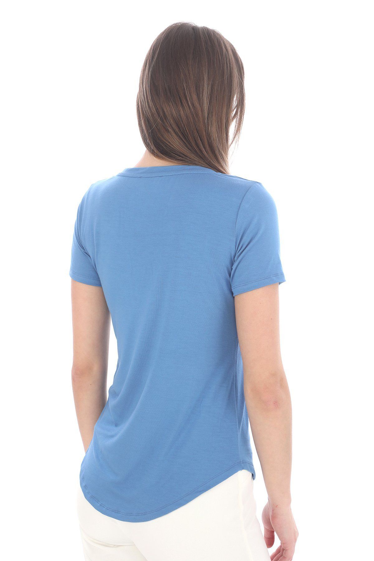 penyebizden-Tricou cu guler decoltat fluid din viscoză-albastru 5