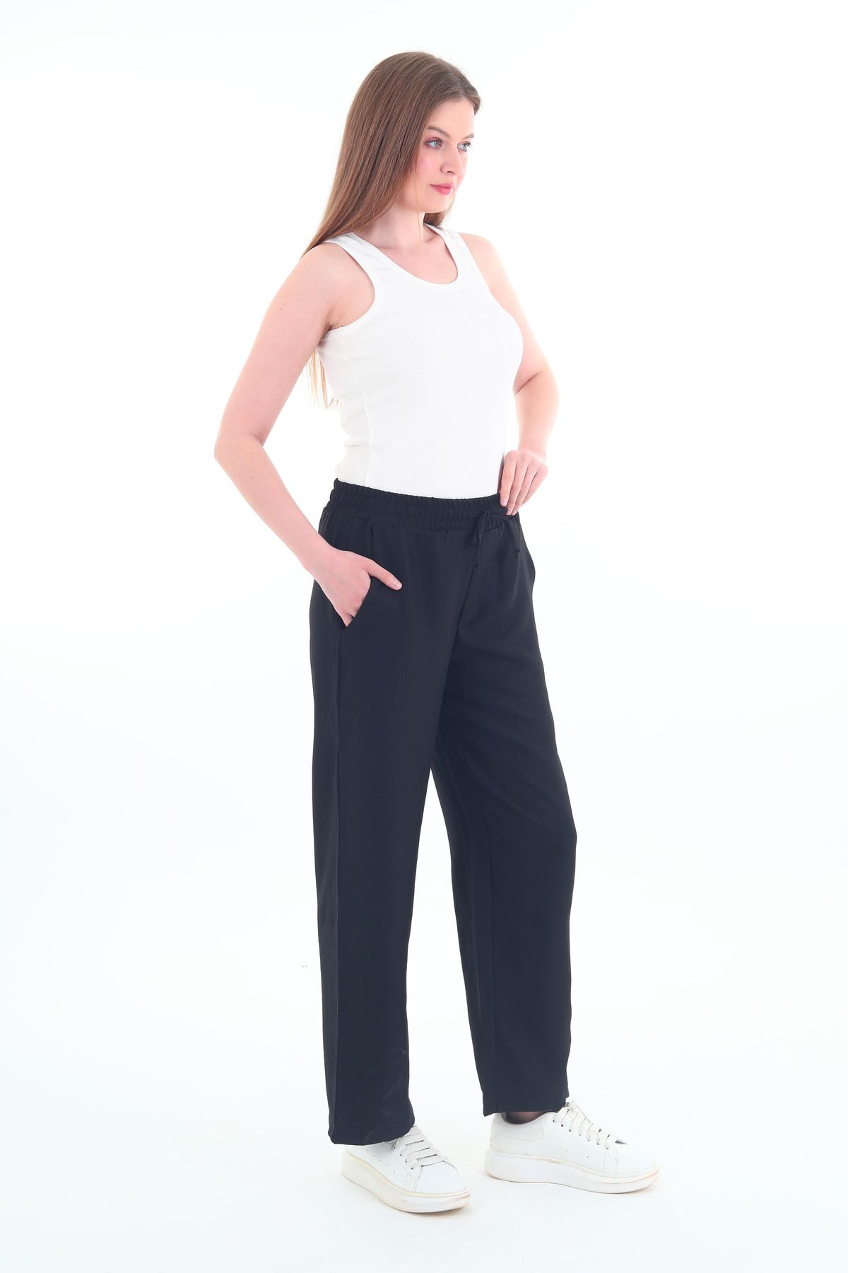 Rich-Pantaloni de in pentru femei cu talie înaltă 3