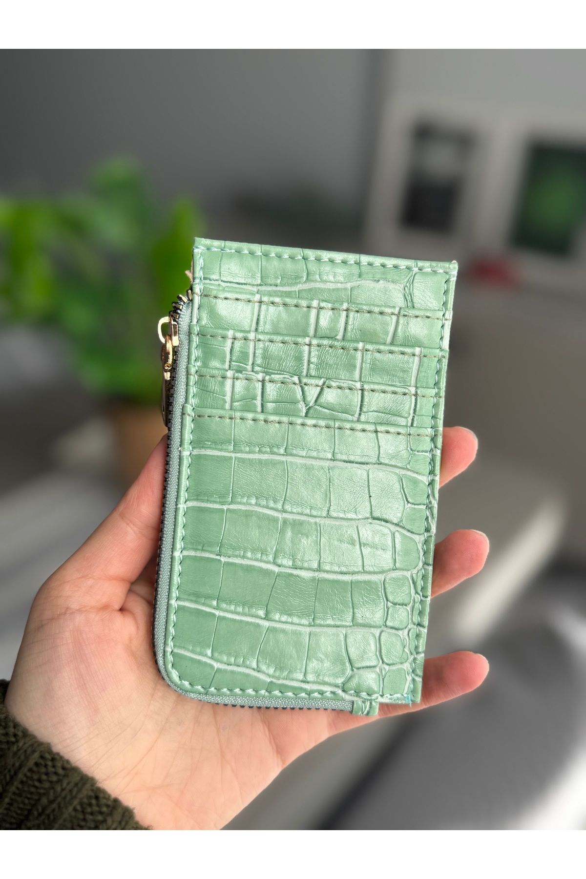 ilknurbutik Çağla Yeşili Kadın Kroko Desenli Kartlık Cüzdan