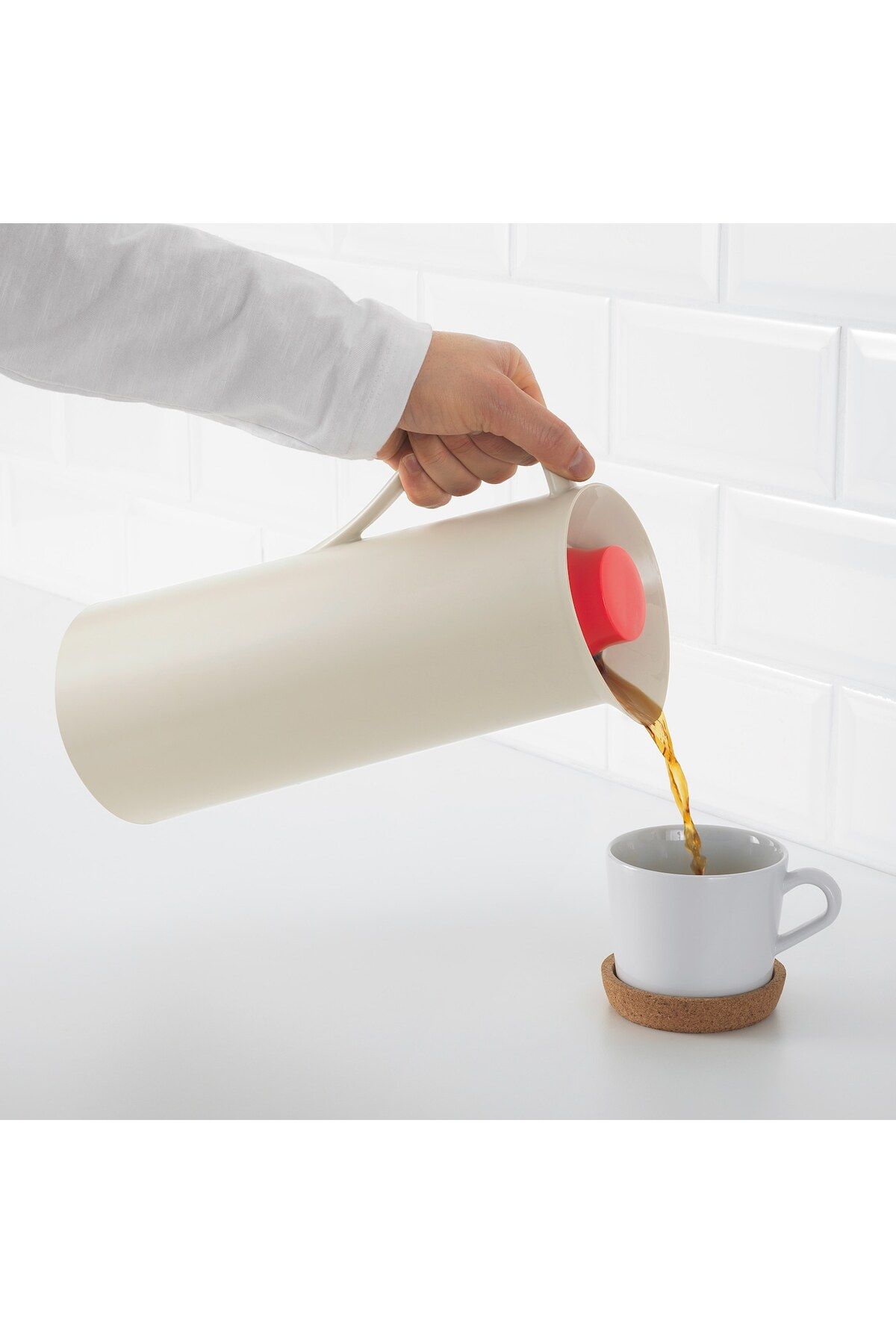 IKEA-BEHÖVD Vacuum Flask Beige/Red 1L Keeps Drinks Hot/Cold 30cm IKEA 4