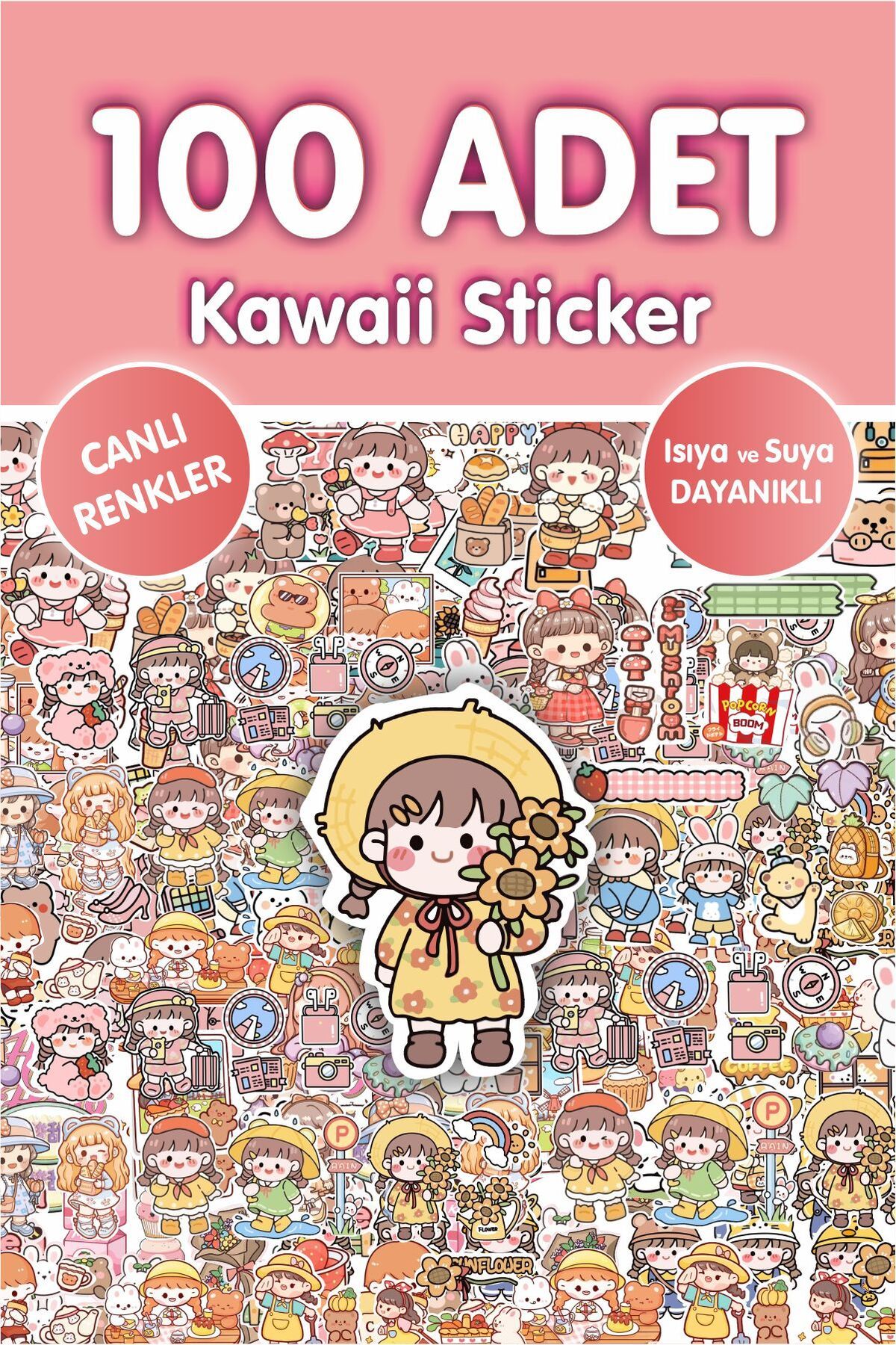 Piksel Grafik Kawaii Set 100 Adet Anime Çıkartma Sticker Seti - Kalem, Laptop Defter Suluk Sticker