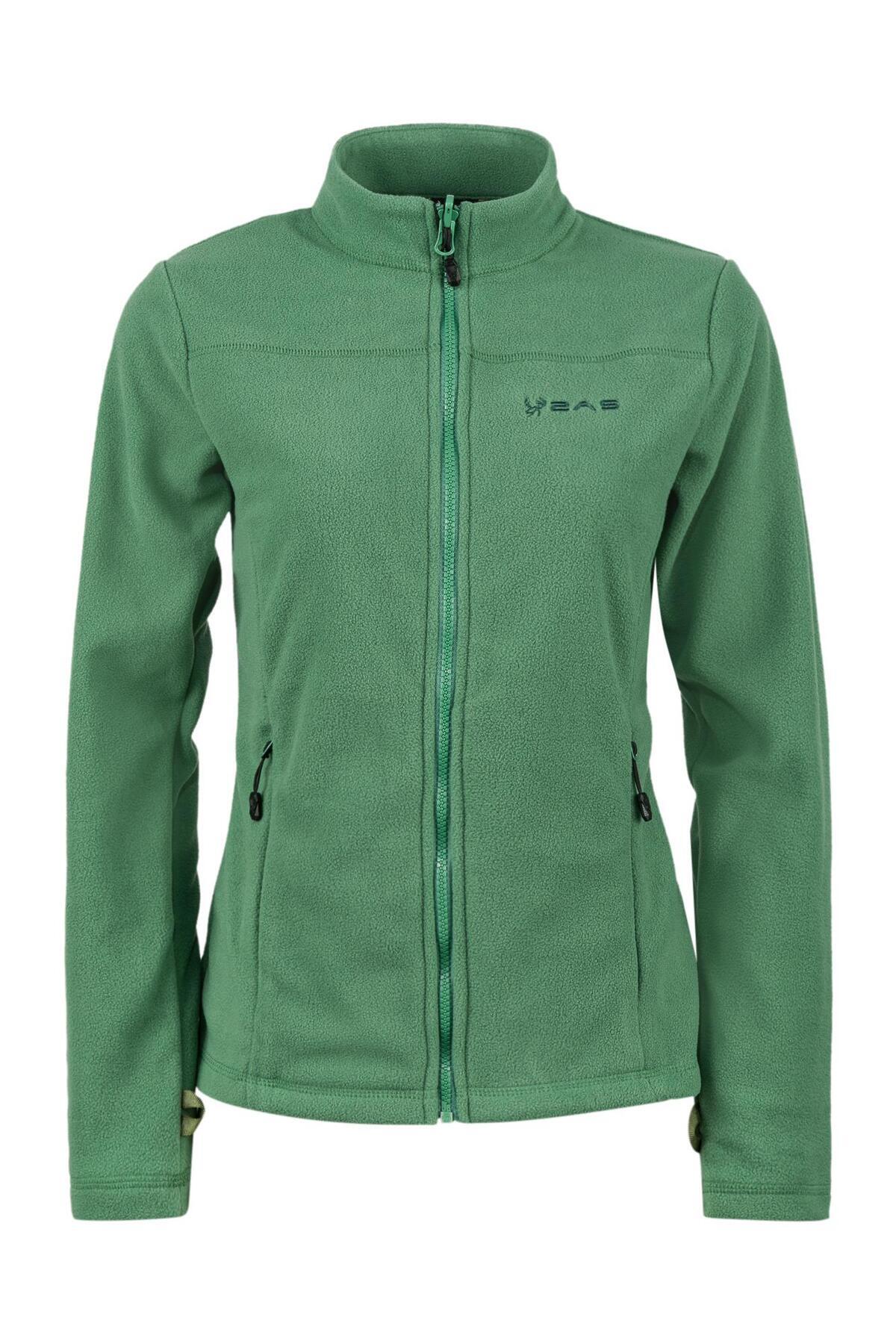 2AS-Women's Thin Fleece Sweatshirt - Green Full Zip 1