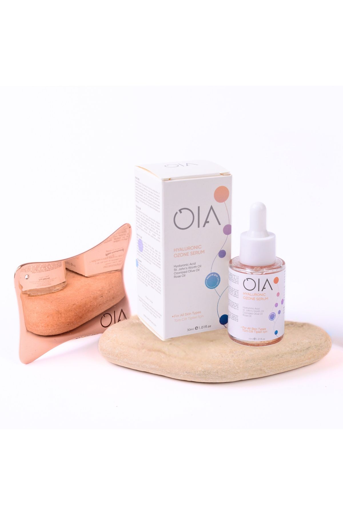 OIA For More 2'li Doğal Botoks Seti | Hyalüronik Ozon Serum &Kare Bakır Gua Sha | Tüm Cilt Tipleri İçin