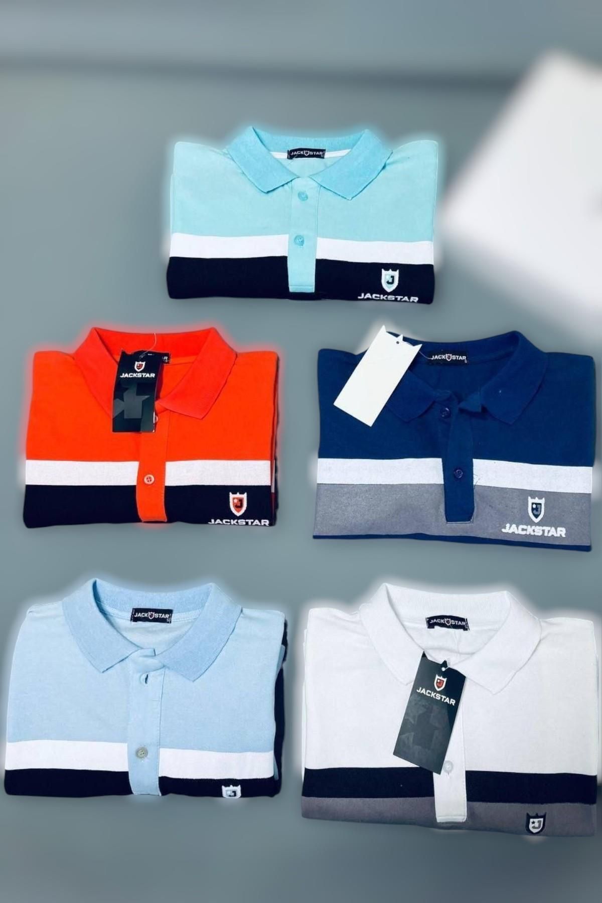 CassidoShoes-Men's Blue Polo Neck T-Shirt, Regular Fit Stripe and Short Sleeves 5