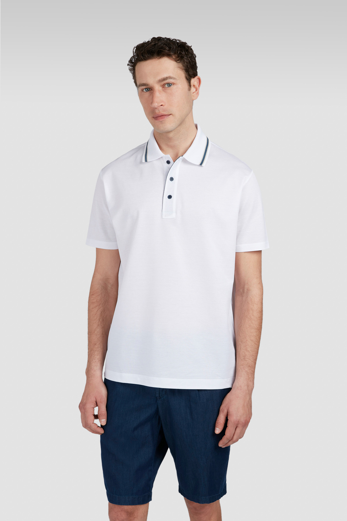 پال اند شارک پولو شرت مردانه، آستین کوتاه، پولو شرت سفید با طرح یقه راه راه 25411203-010