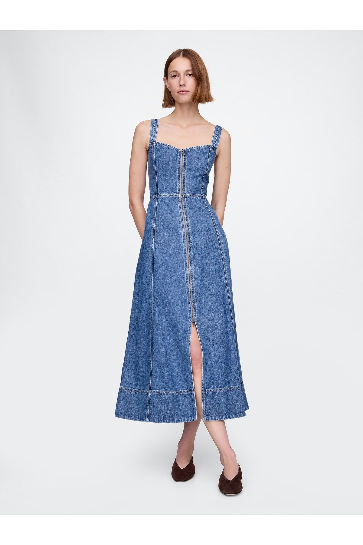 GAP Kadın Mavi UltraSoft Denim Maxi Elbise