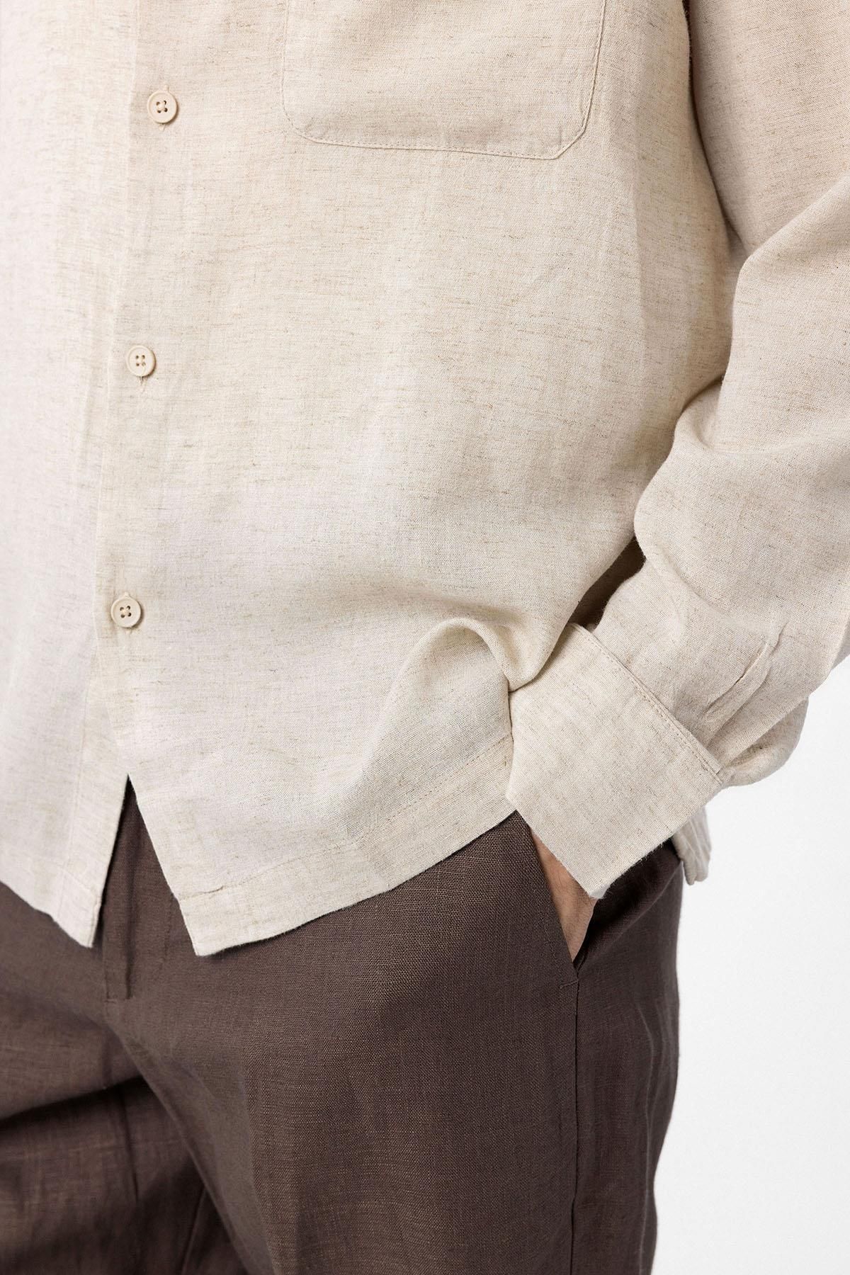 Antioch-Beige Linen Blended Relax Fit Men's Shirt 4