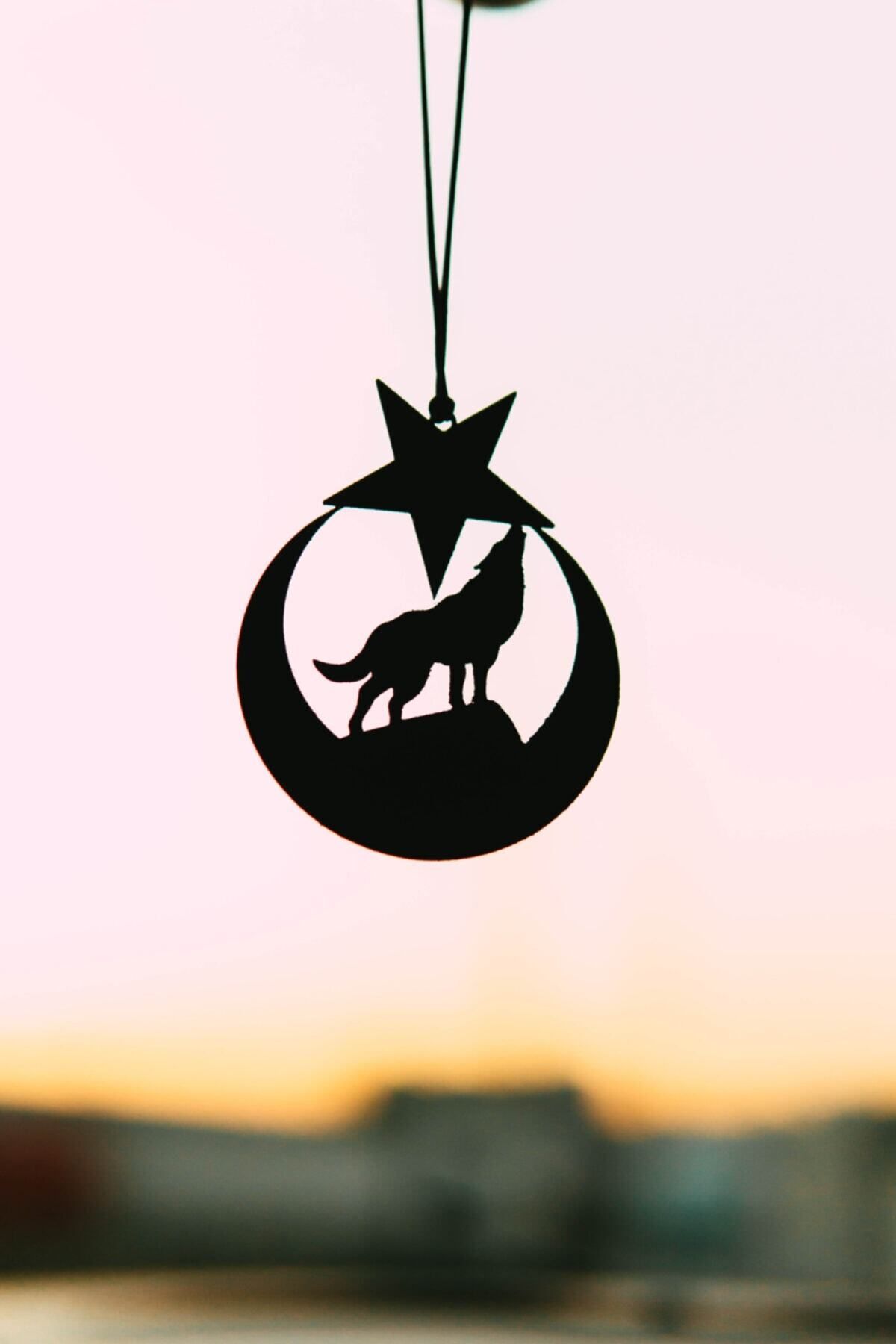 mufamet-Car Ornament Metal Moon Star Gray Wolf Rearview Mirror Ornament Souvenir Auto Accessory 2