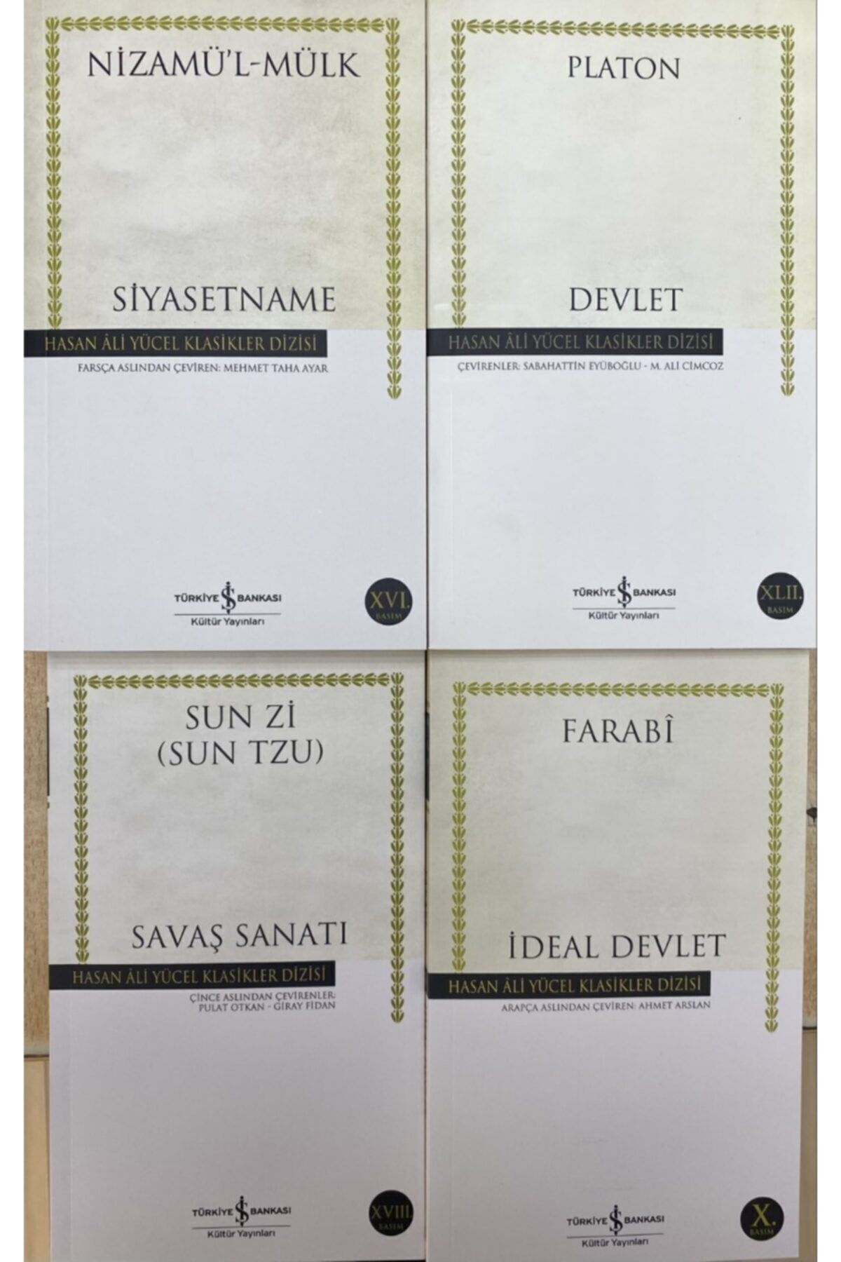 TÜRKİYE İŞ BANKASI KÜLTÜR YAYINLARI Platon Devlet Farabi Ideal Devlet Sun Tzu Savaş Sanatı Siyasetname Nizamülmülk