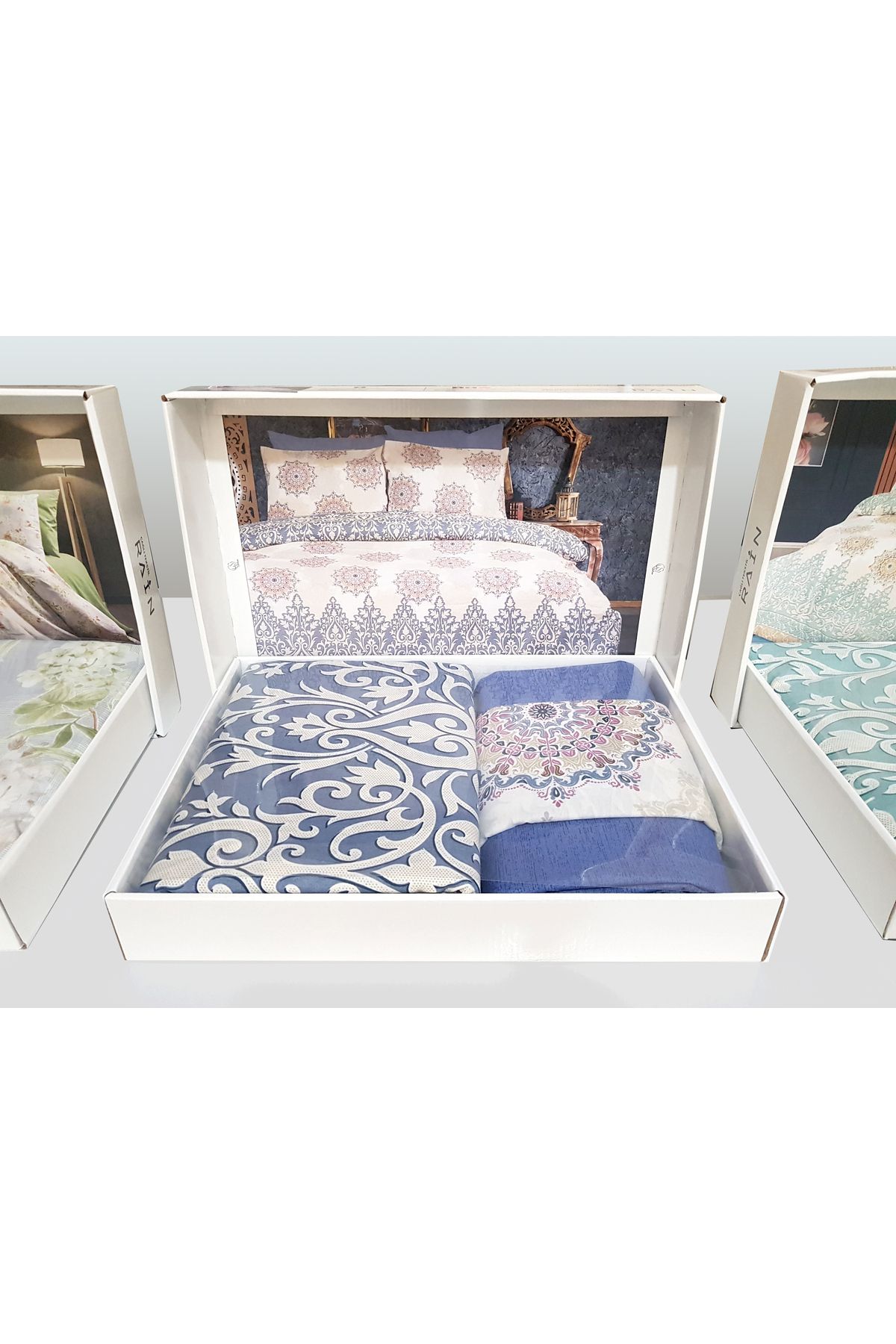 sehra-Luxurious Durable Soft Natural Cotton Double Duvet Cover Set+ Non-Fitted Sheet+ 2 Pillowcases 2